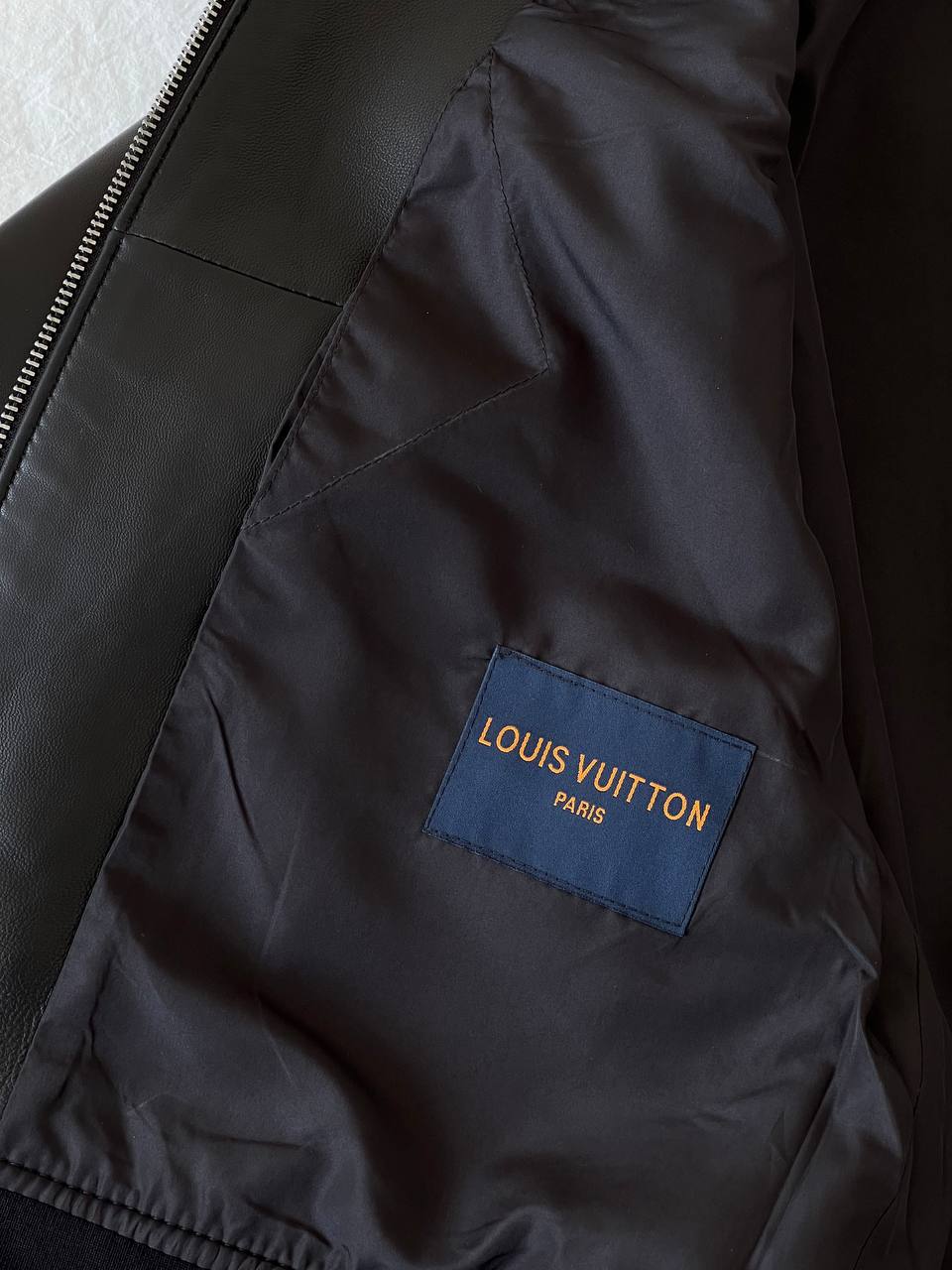 Louis Vuitton Black Lambskin Collared Zip Bomber Leather Jacket