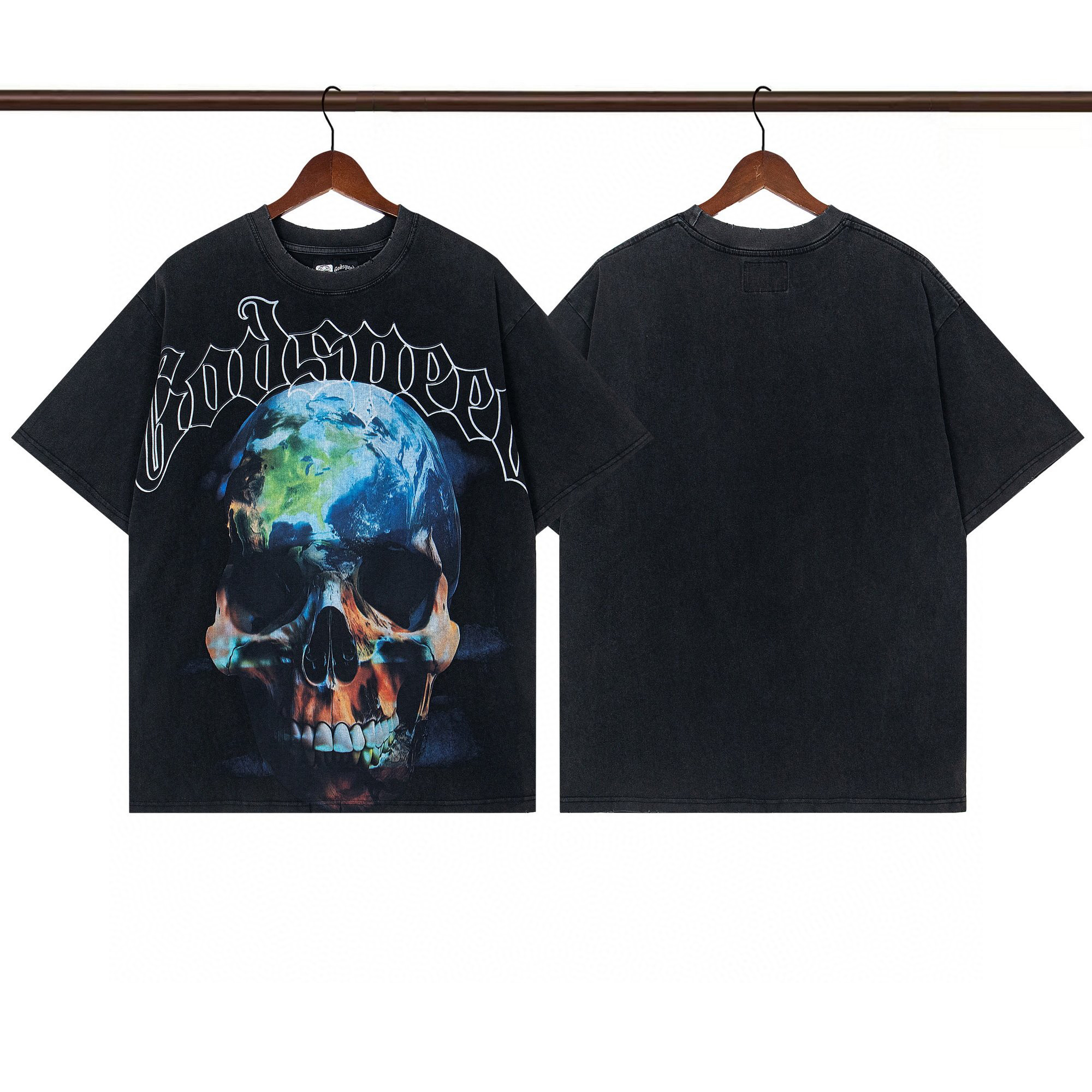 25SS Godspeed Skull Print washed Tee Black