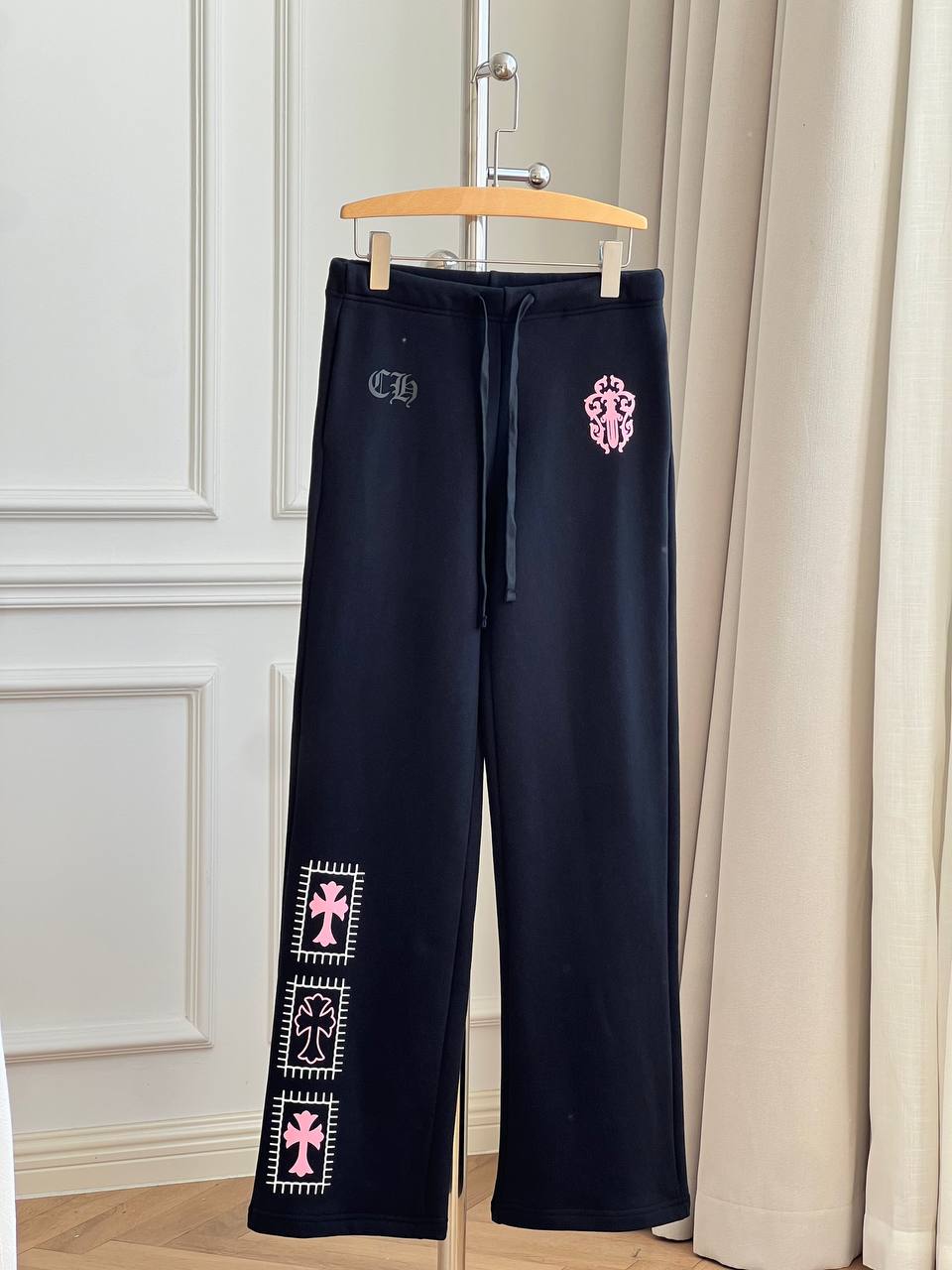 Chrome Hearts Pink Cross Patch Drawstring Wide-Leg Sweatpants