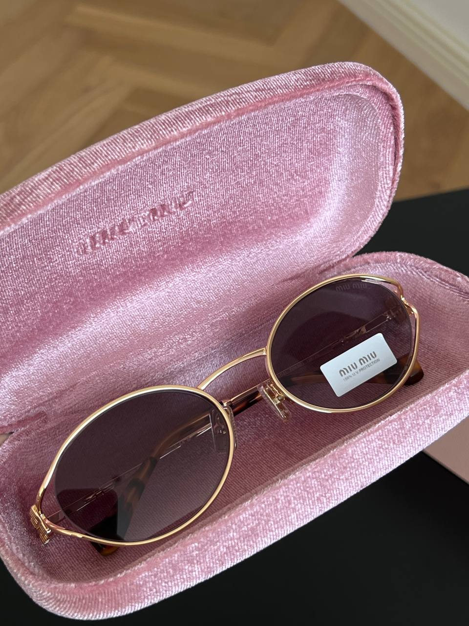 Miu Miu Light Gold Thin Metal Frame Gradient Purple Brown Oval Vintage Sunglasses