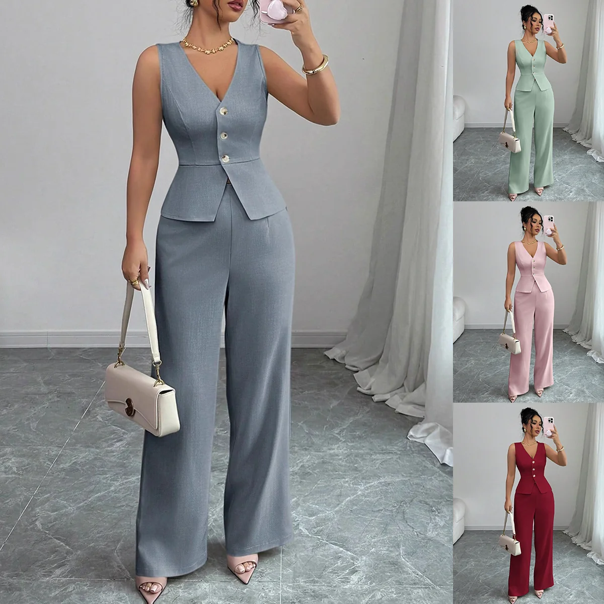 Ensemble Estival Chic – Veste Sans Manches et Pantalon Taille Haute