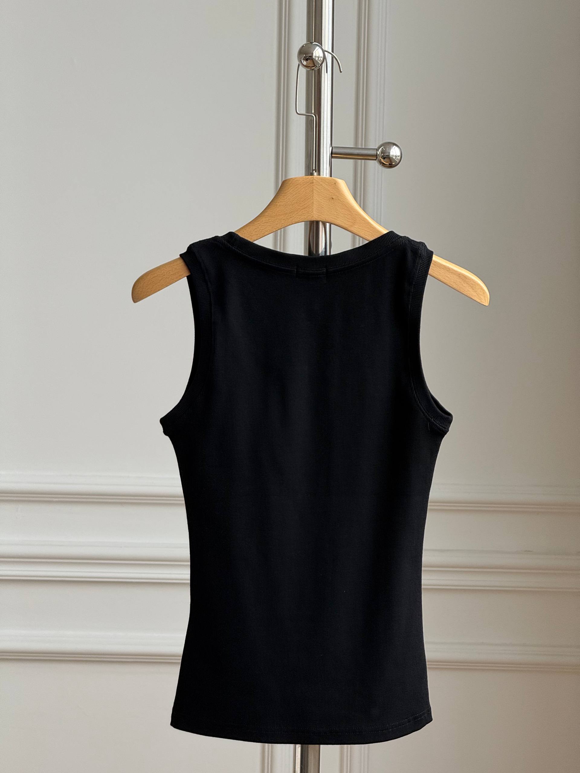 CELINE Triomphe Embroidered Ribbed Tank Top