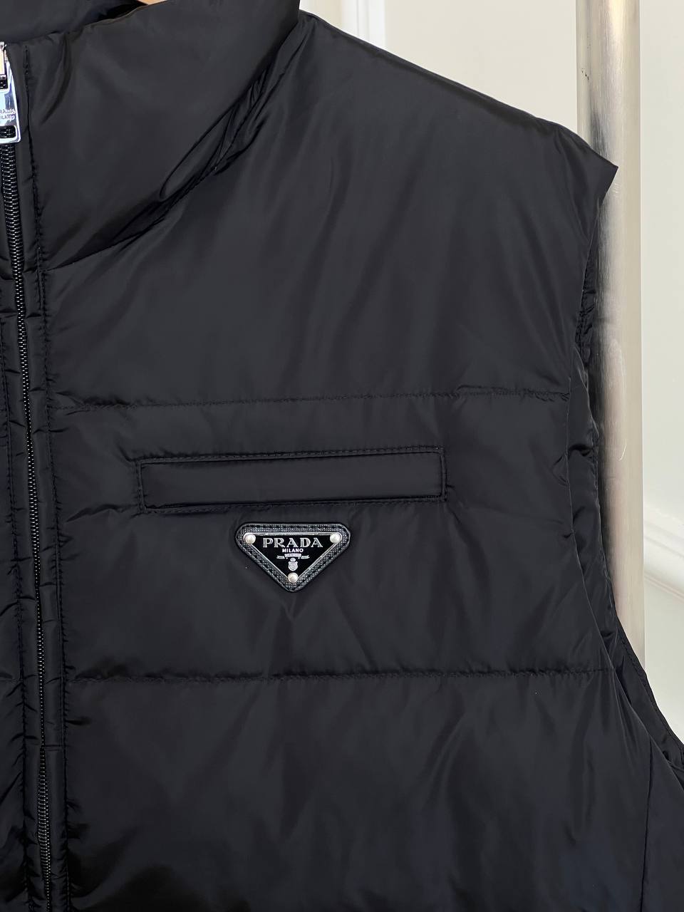 Prada Stand Collar Triangle-logo Nylon Quilted Down Vest