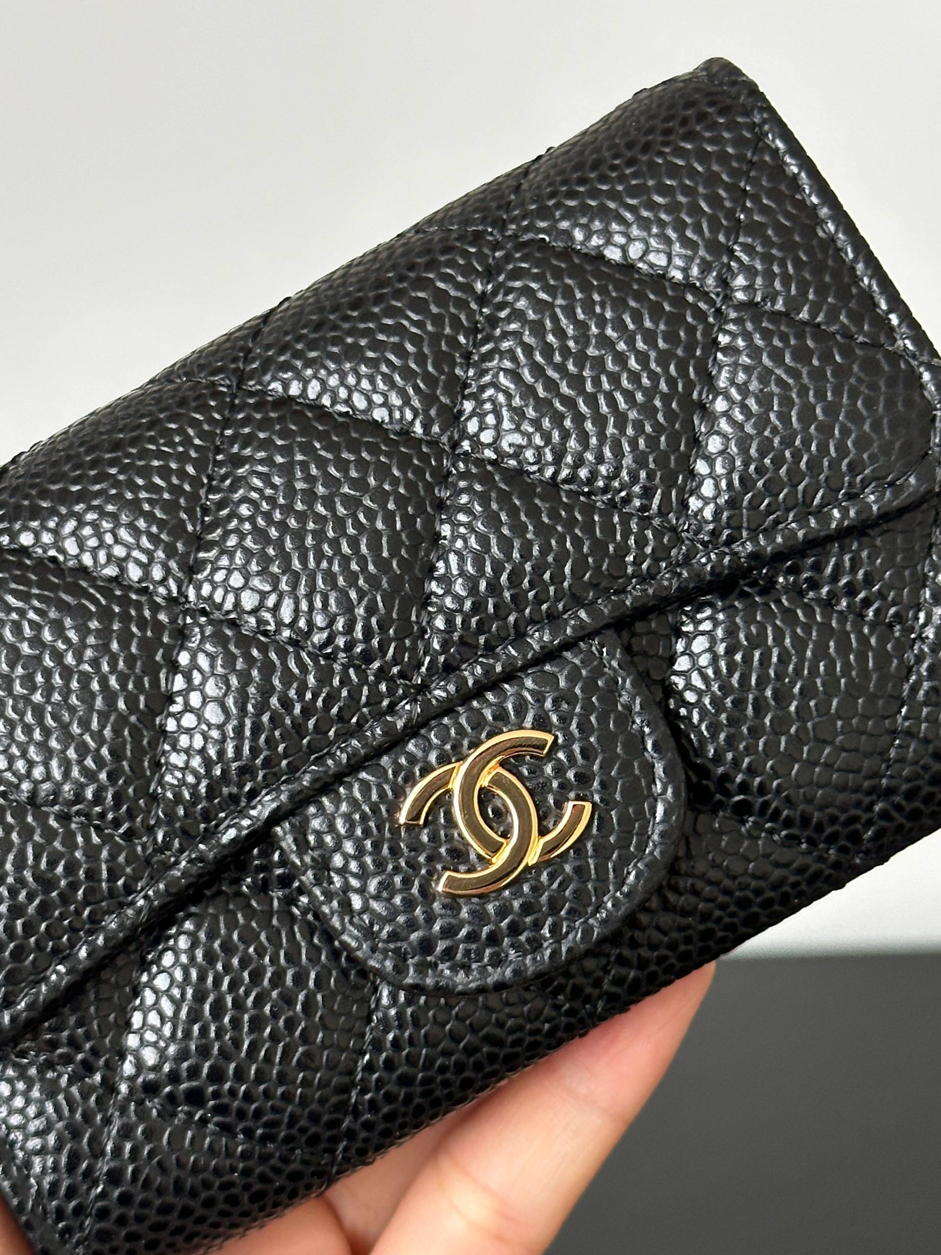 Chanel Classic Quilted Caviar Leather Short Flap Card Wallet