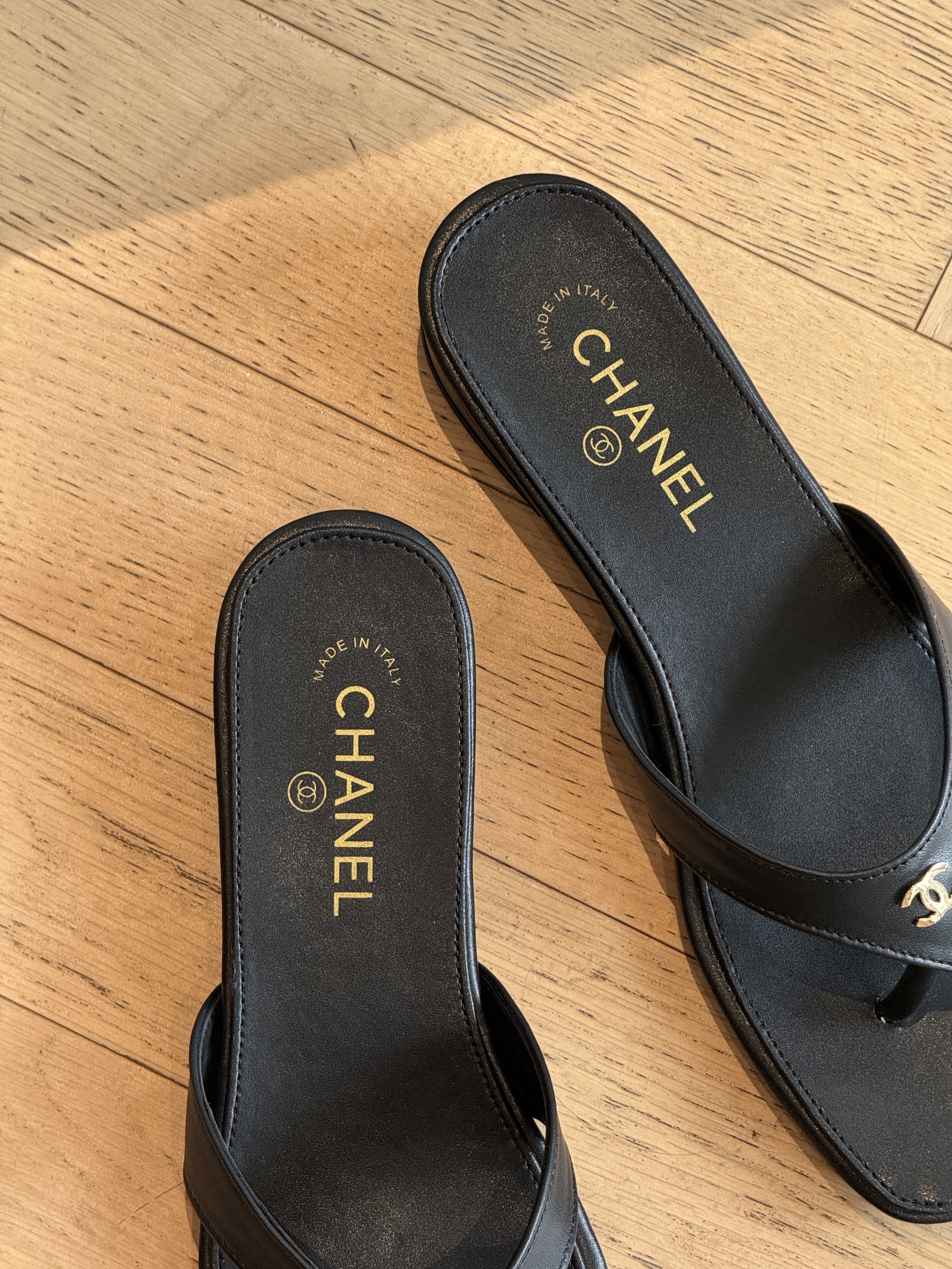 Chanel Square-Toe Wedge Flip-Flop Sandals