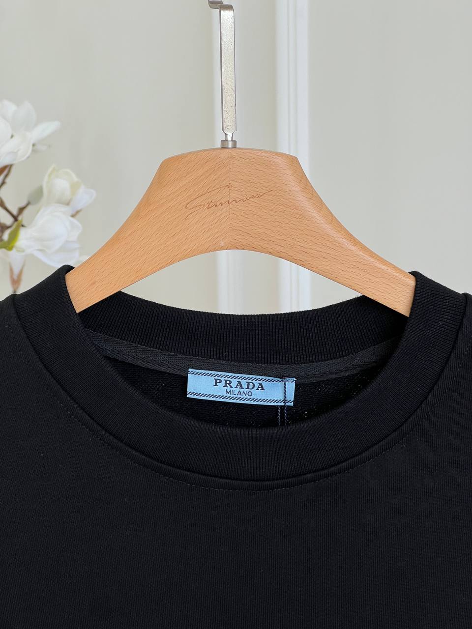 Prada Black Triangle Logo Crew Neck Sweatshirt