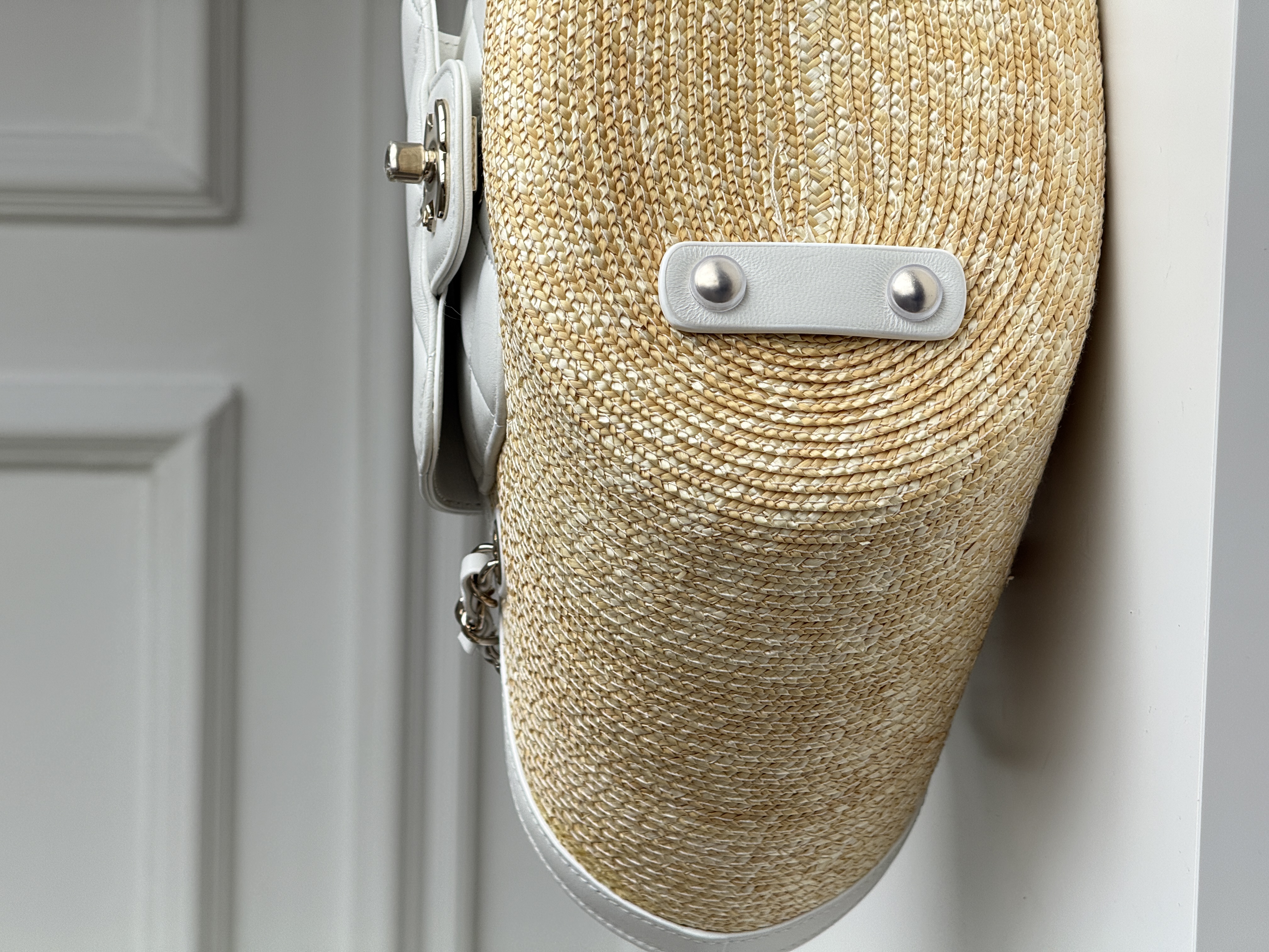 Chanel 26C Raffia & Leather Tote Basket Bag with Attached Pouch
