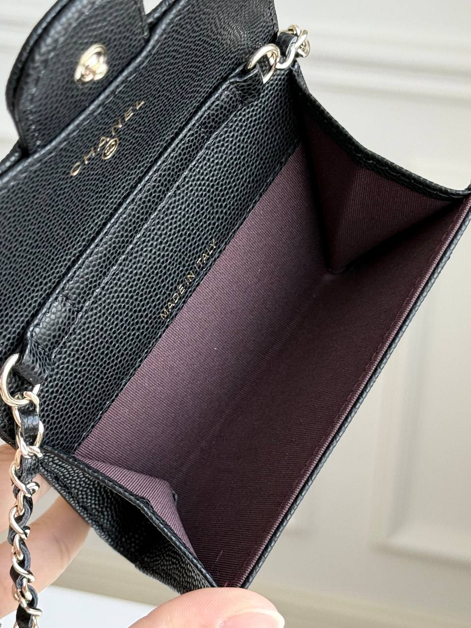 Chanel Classic Flap Caviar Leather Mini Chain Card Holder