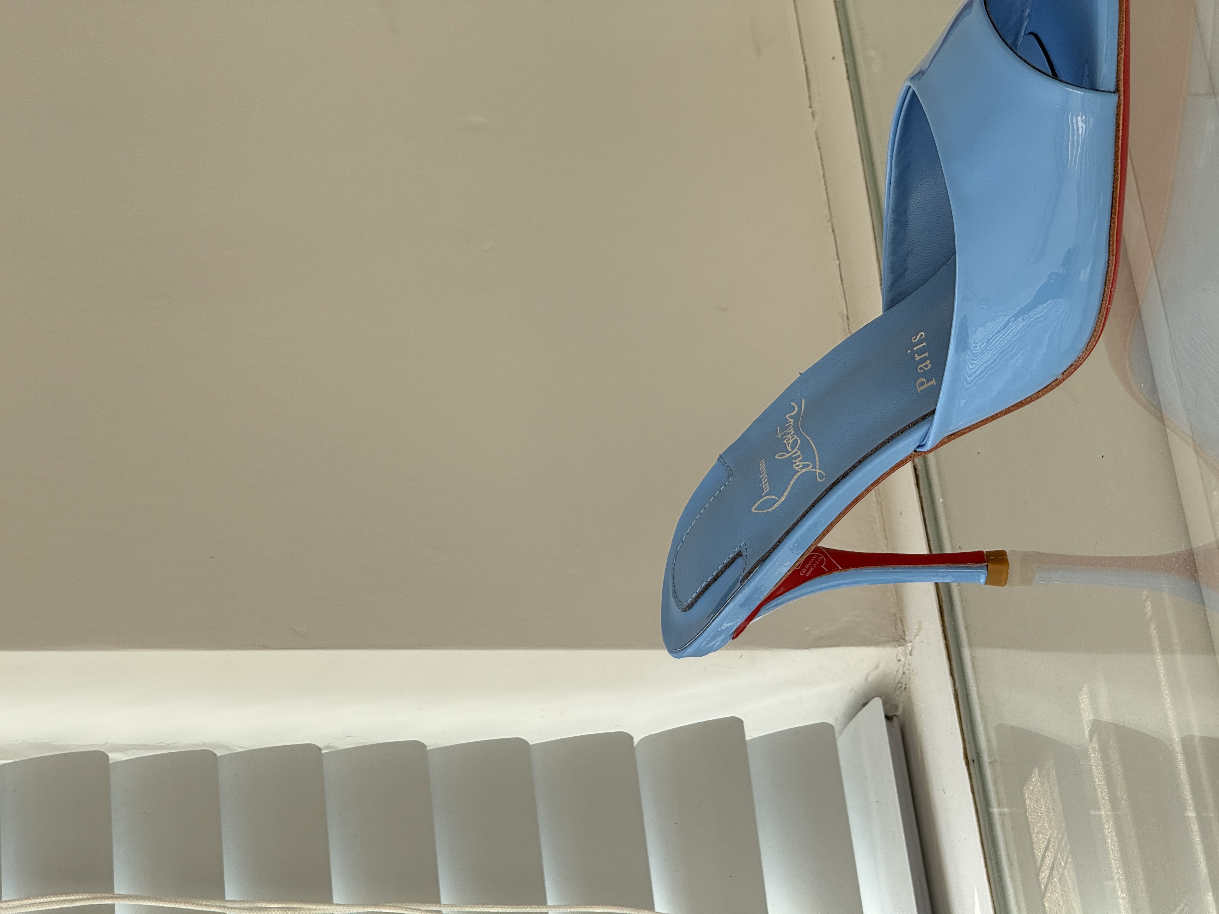 Christian Louboutin Ice blue patent leather mules with red soles