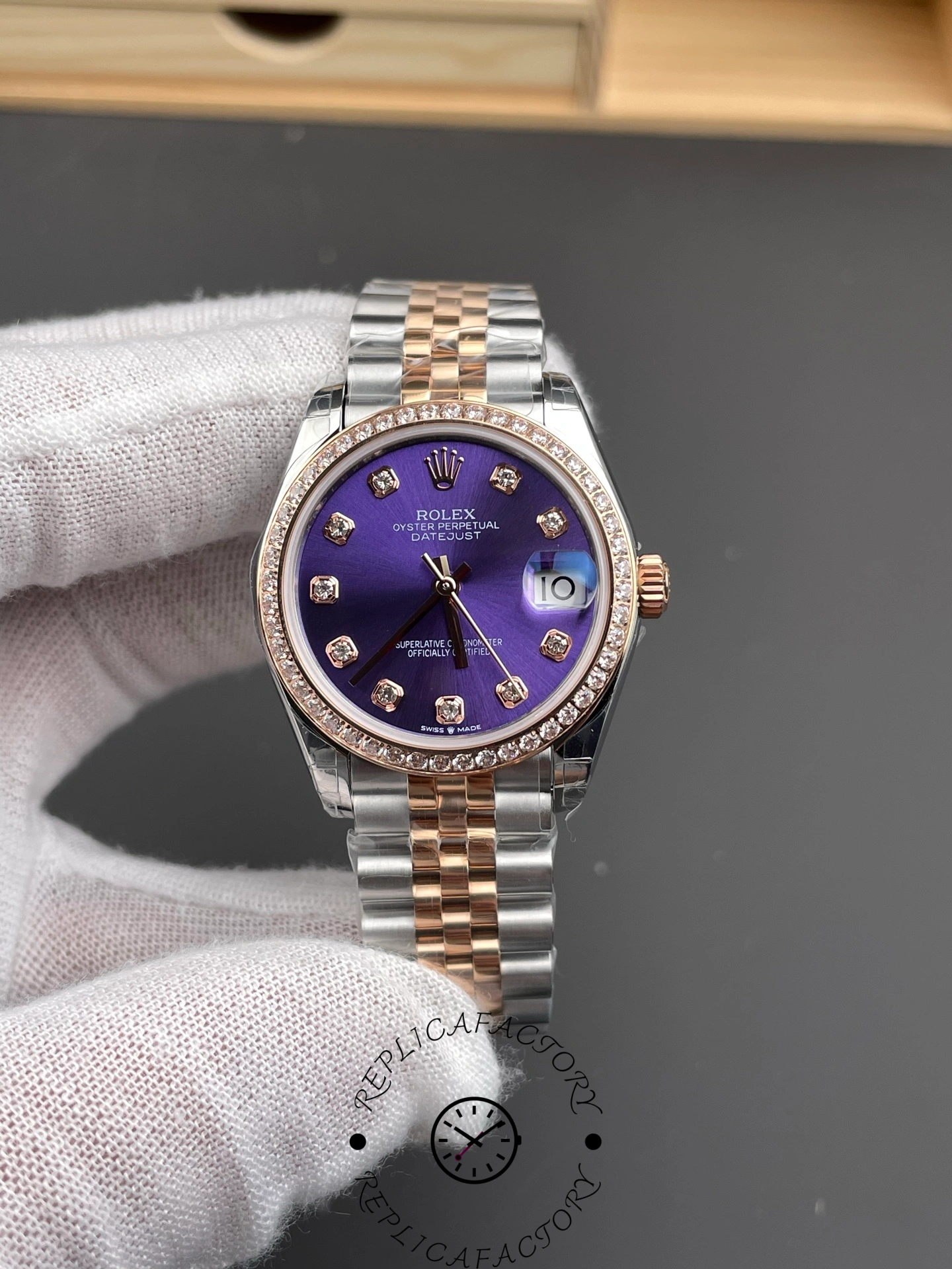 Rolex Datejust 28mm Everose Gold m279381rbr 0015 Aubergine Diamond Lady Watch