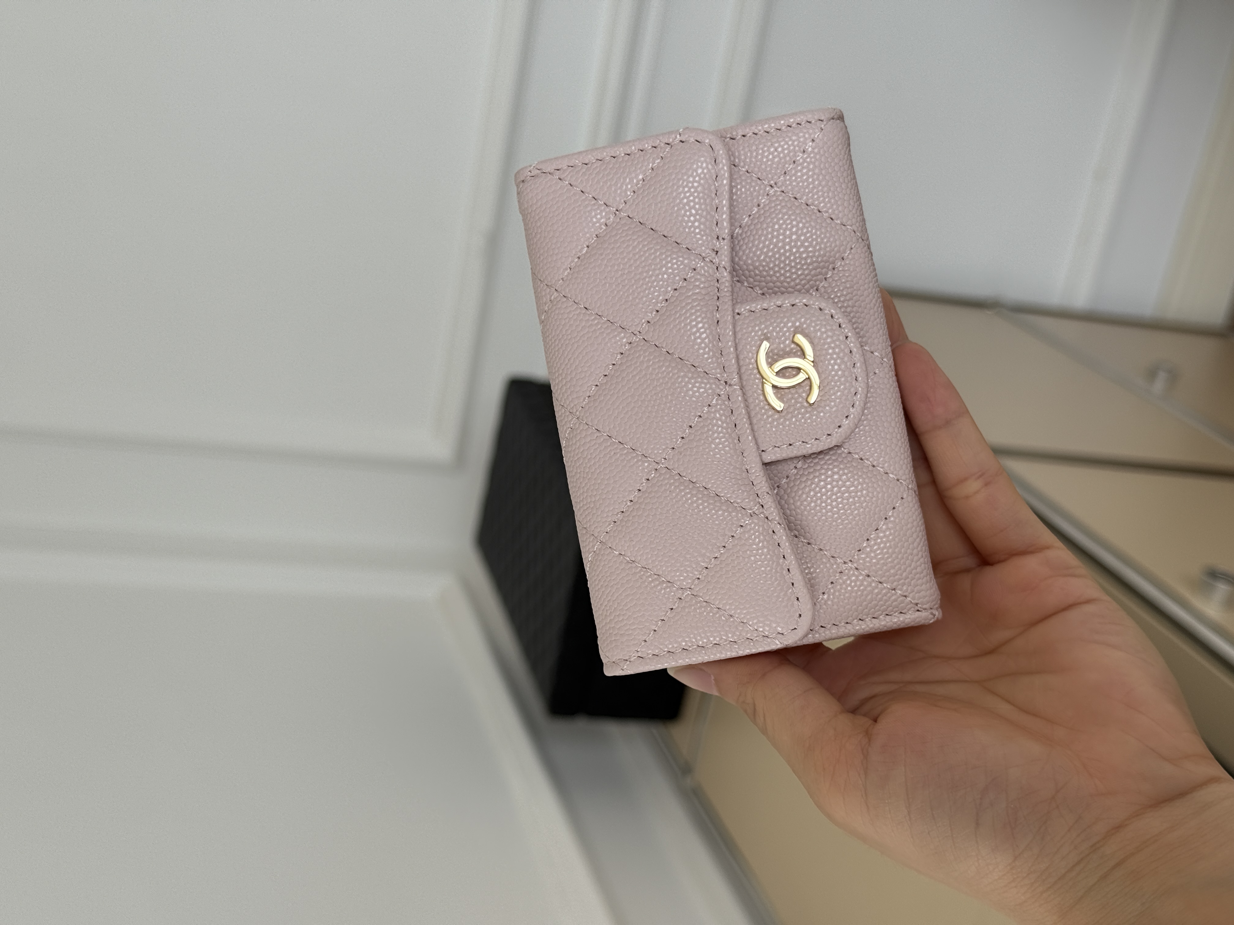 CHANEL Light Pink Caviar Quilted CC Flap Small Card Wallet