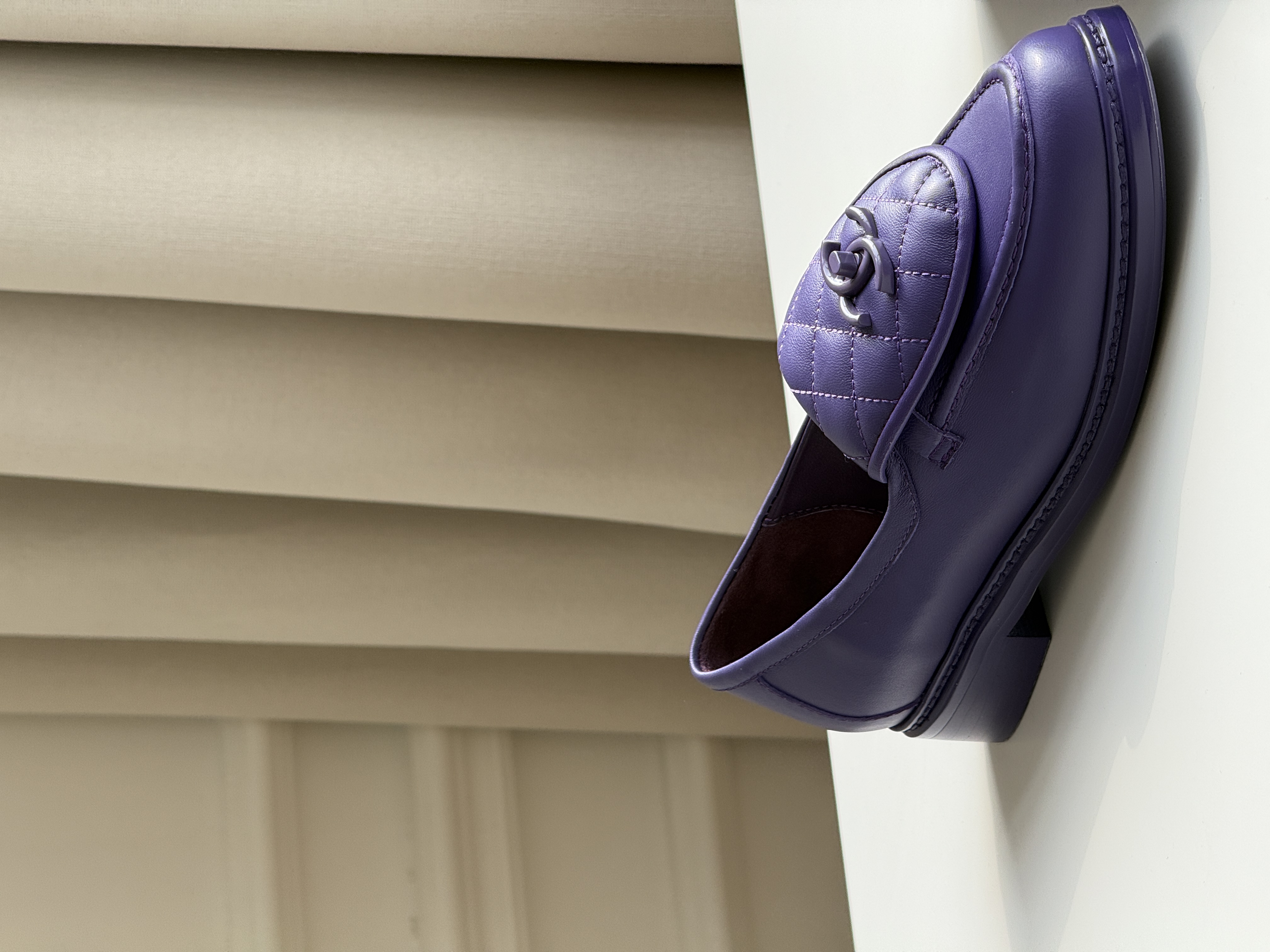 Chanel Purple Smooth Lambskin Quilted CC Logo Low Block Heel Loafers