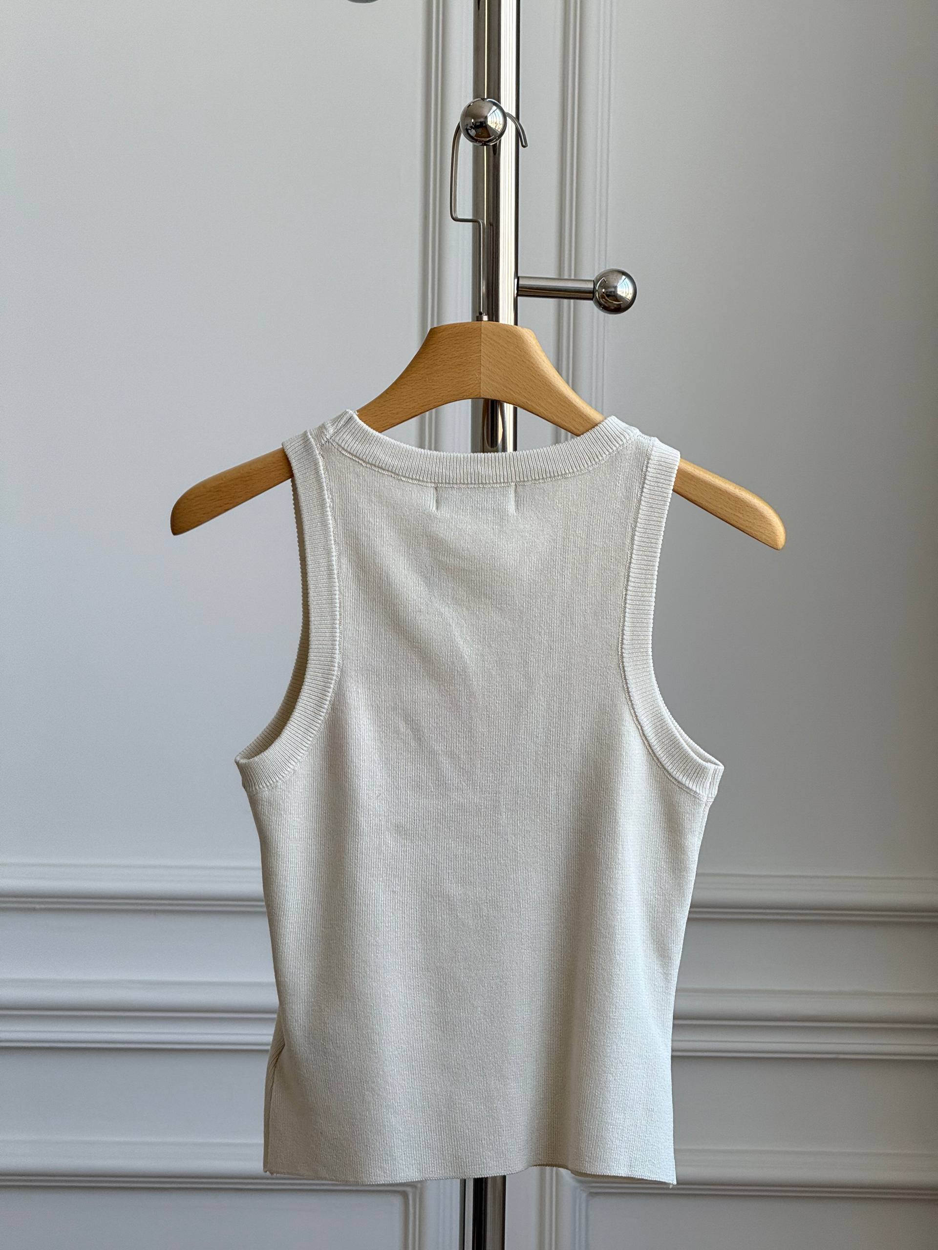 Miu Miu Crystal-Embellished Logo Knit Tank Top
