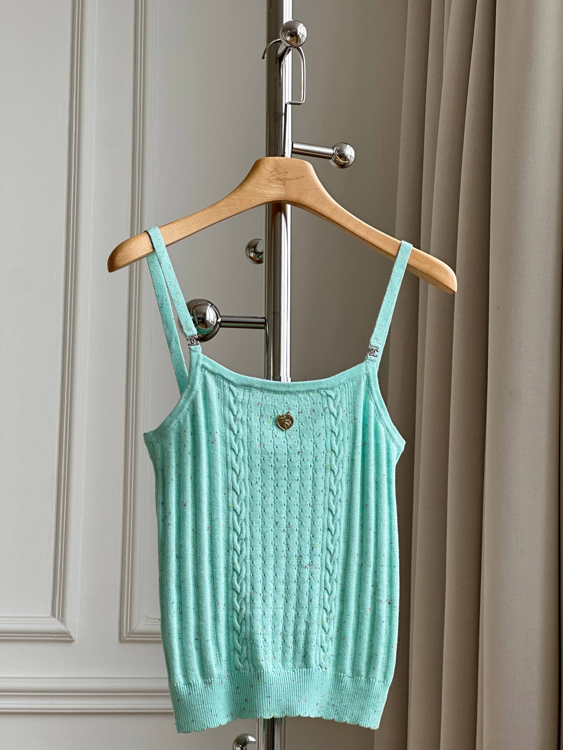 Miu Miu Speckled Cable Knit Adjustable Strap Cami Top