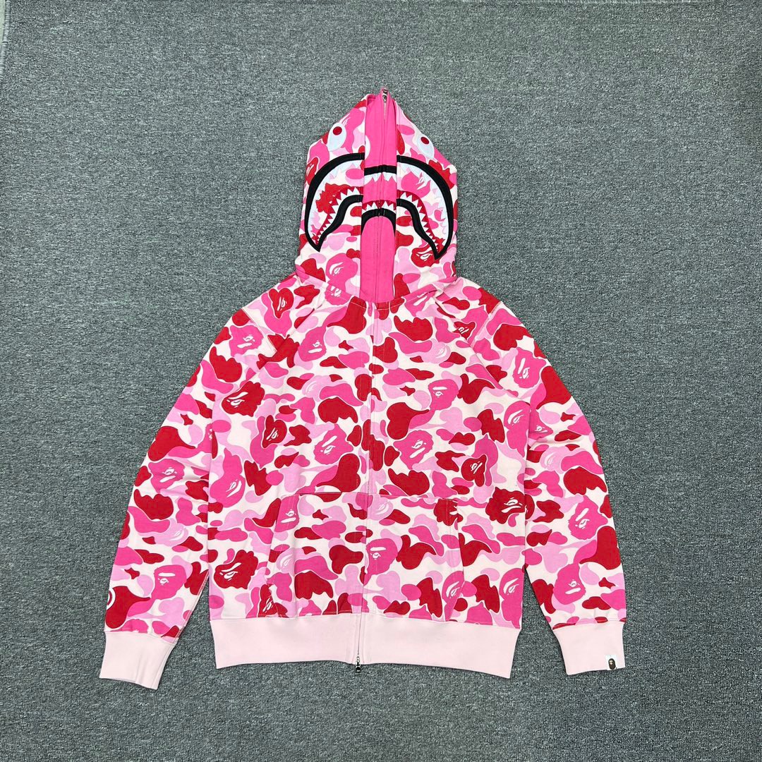 1:1 Best Quality ABC Pink Camo 2 Hood Zipper Hoodie