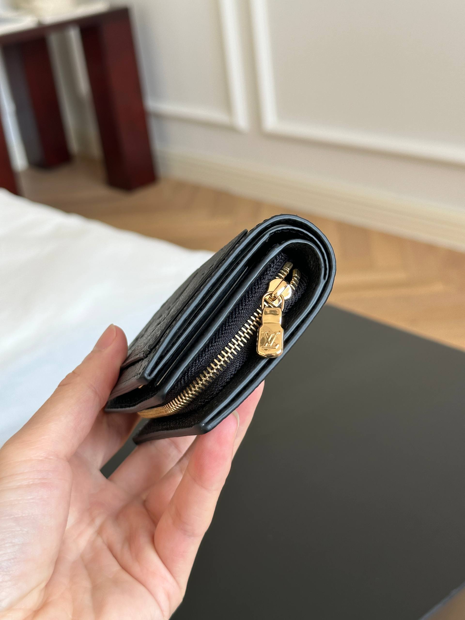 Louis Vuitton Black Monogram Embossed Grain Leather Compact Wallet