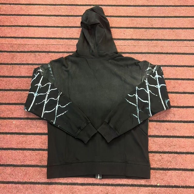 Vale Forever Vintage Spider Print Washed Hoodie Sweater with Cap