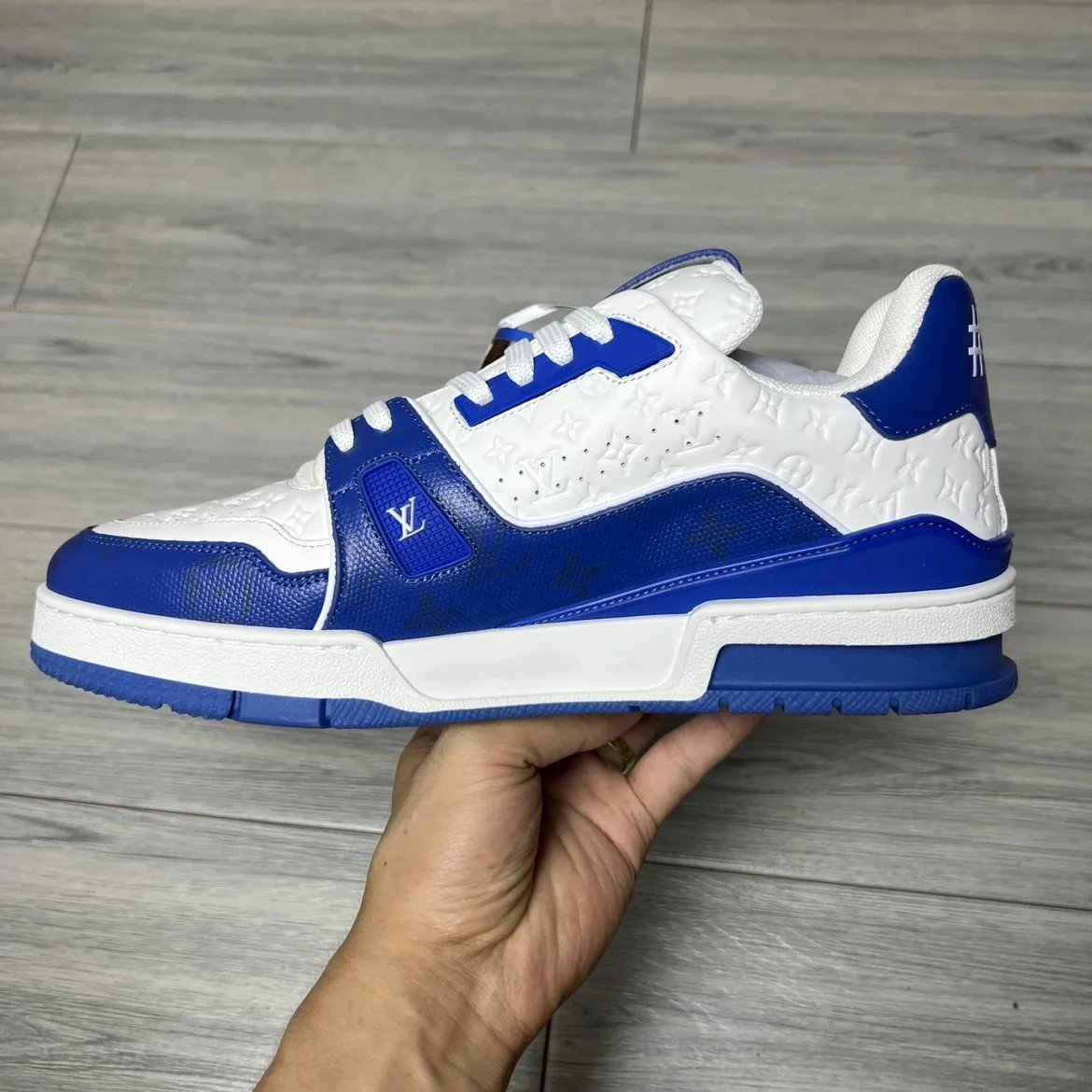 LV Full Letters Logo Trainer Shoes Blue & White