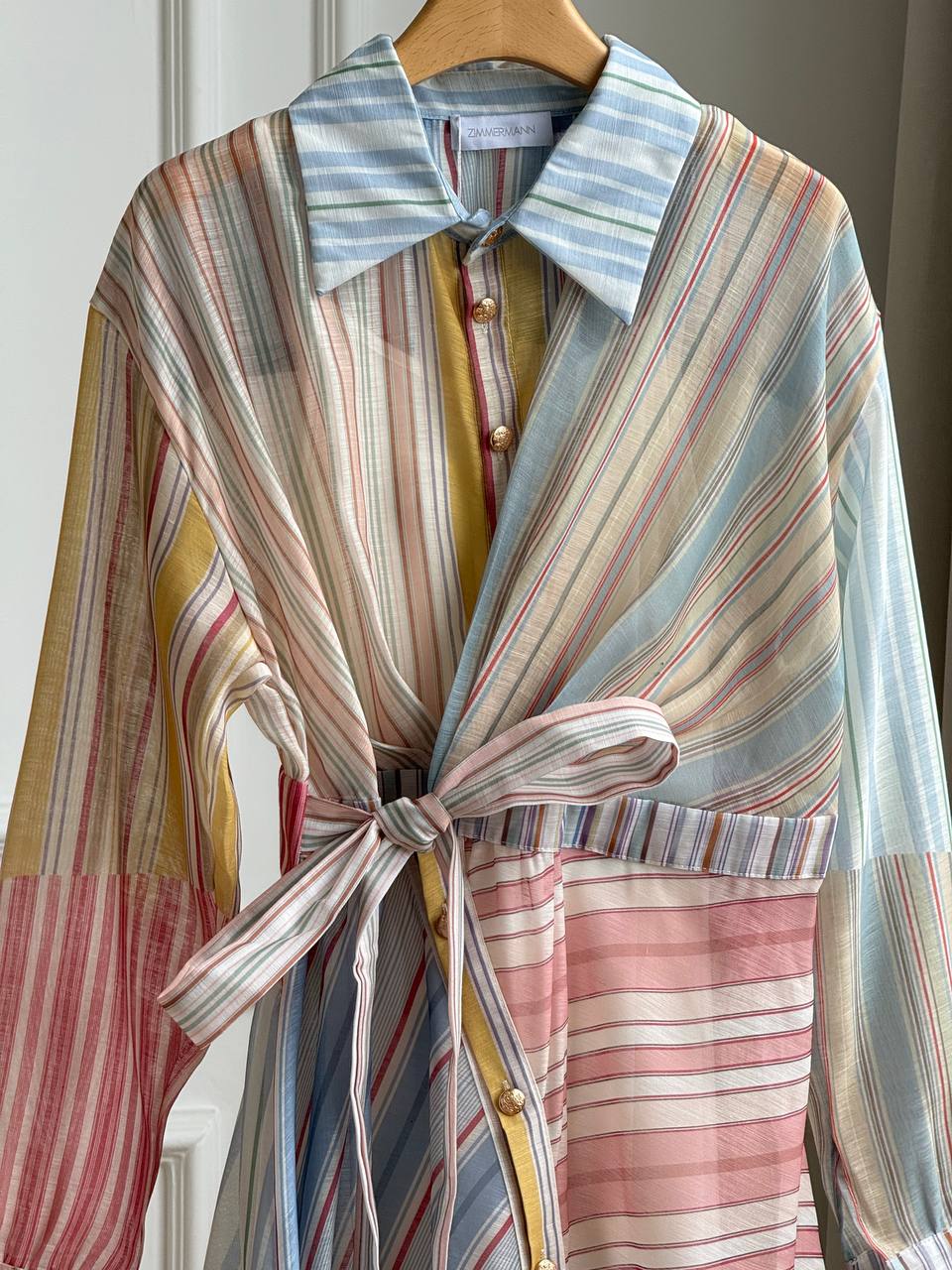 ZIMMERMANN Rebellion Striped Wrap Midi Shirt Dress