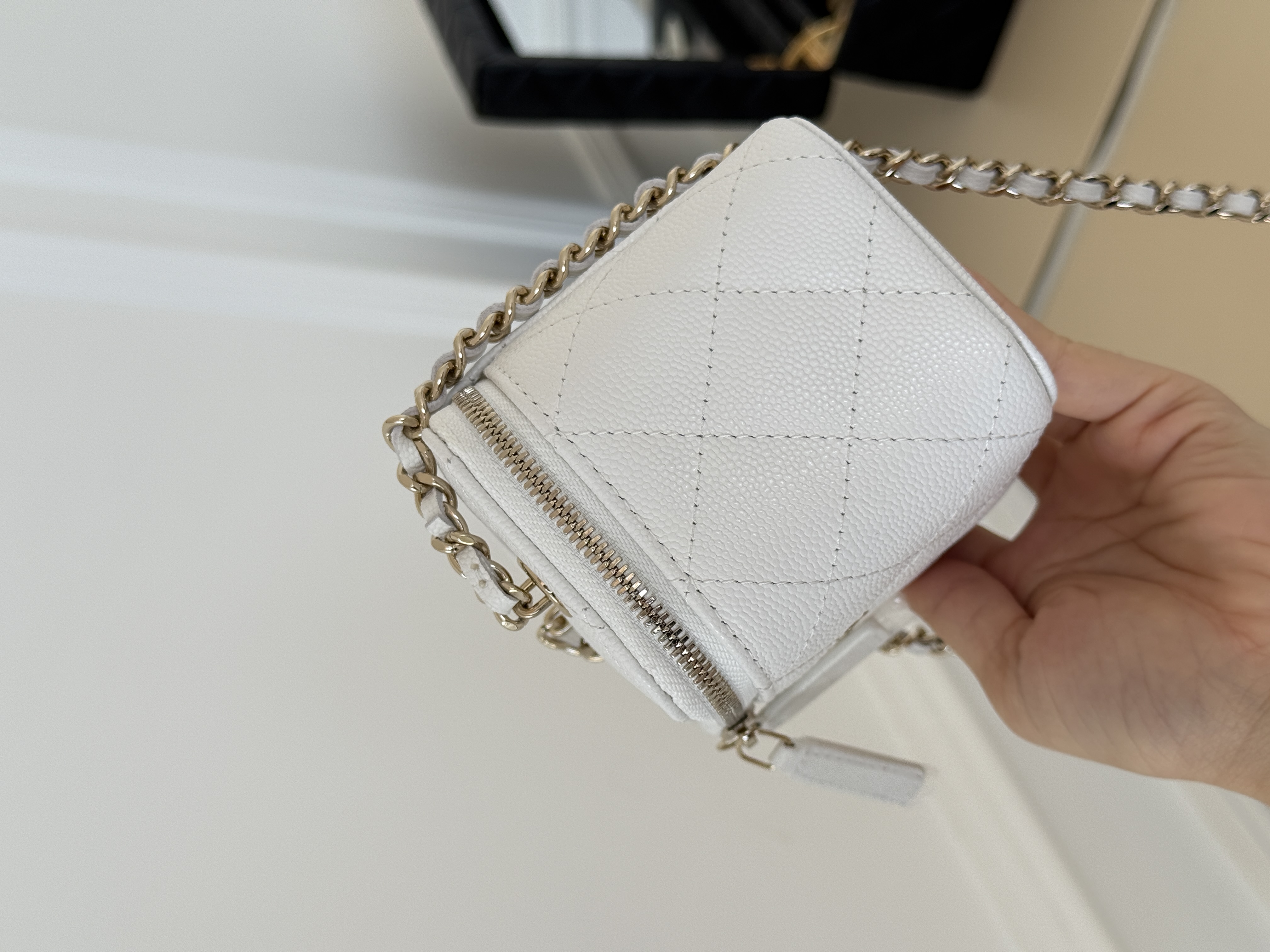CHANEL Classic Quilted Caviar Leather Mini Vanity Case with Chain