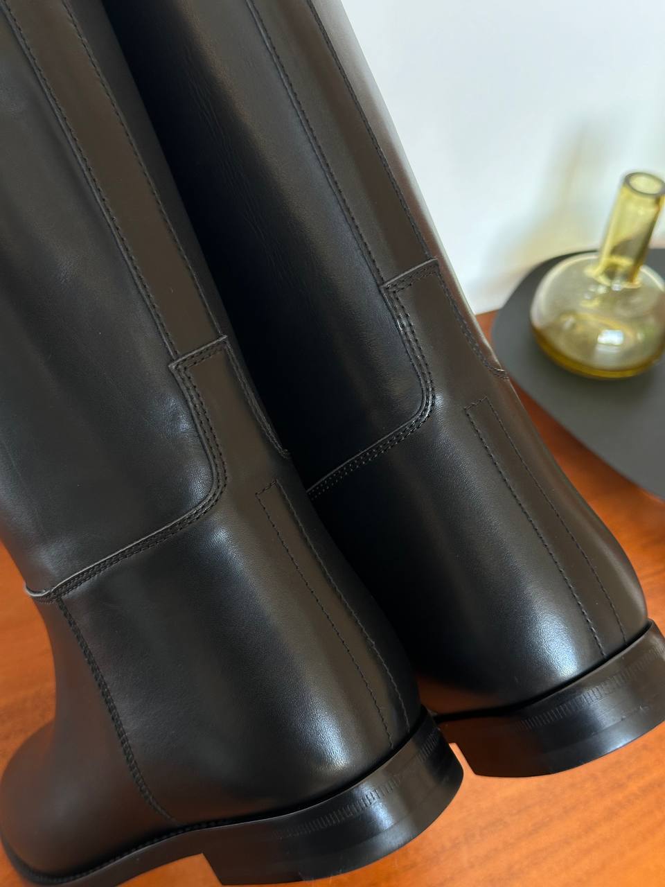 Hermès Kelly Buckle Black Polished Leather Straight Tall Riding Boots