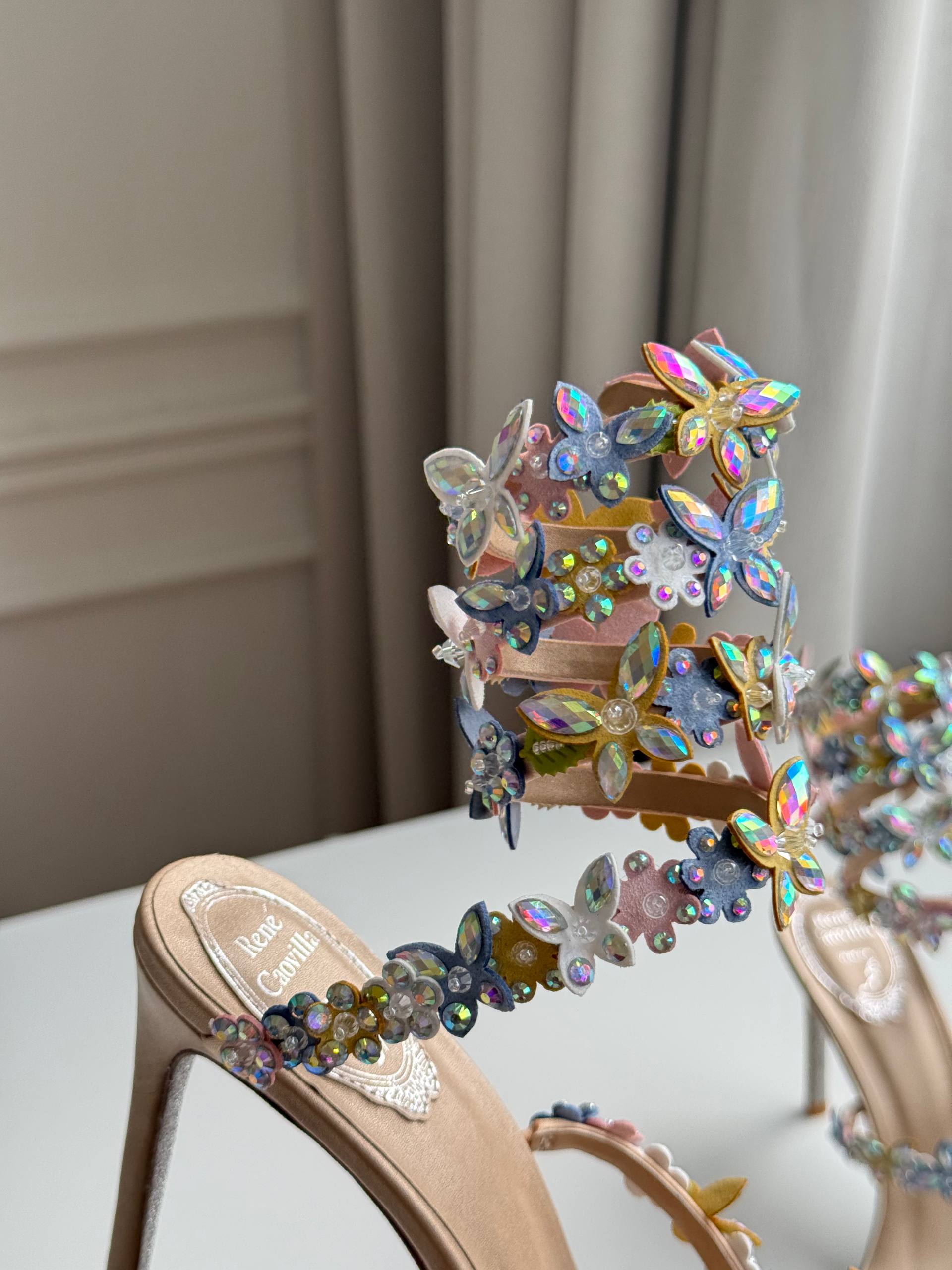 René Caovilla Eden Butterfly Crystal Wrap-Around Heeled Sandals