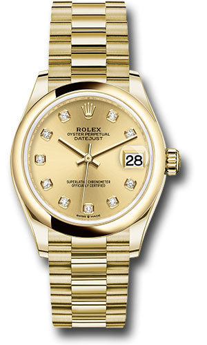 Rolex Yellow Gold Datejust 31 Watch - Domed Bezel - Champagne Diamond Dial - President Bracelet - 278248 chdp【1:1 Replica】