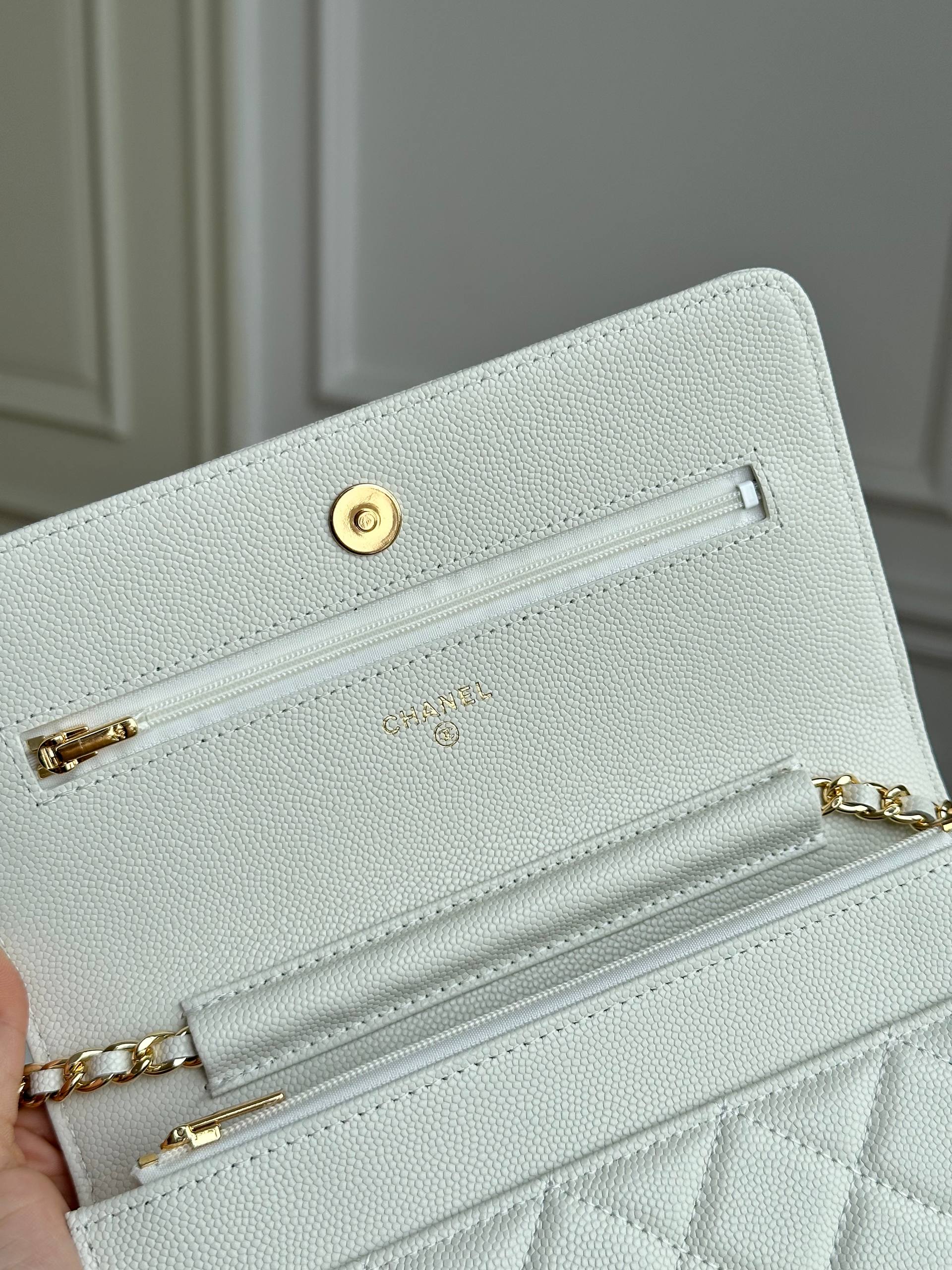 Chanel Quilted Caviar Leather WOC Gold CC Chain Wallet Crossbody Bag