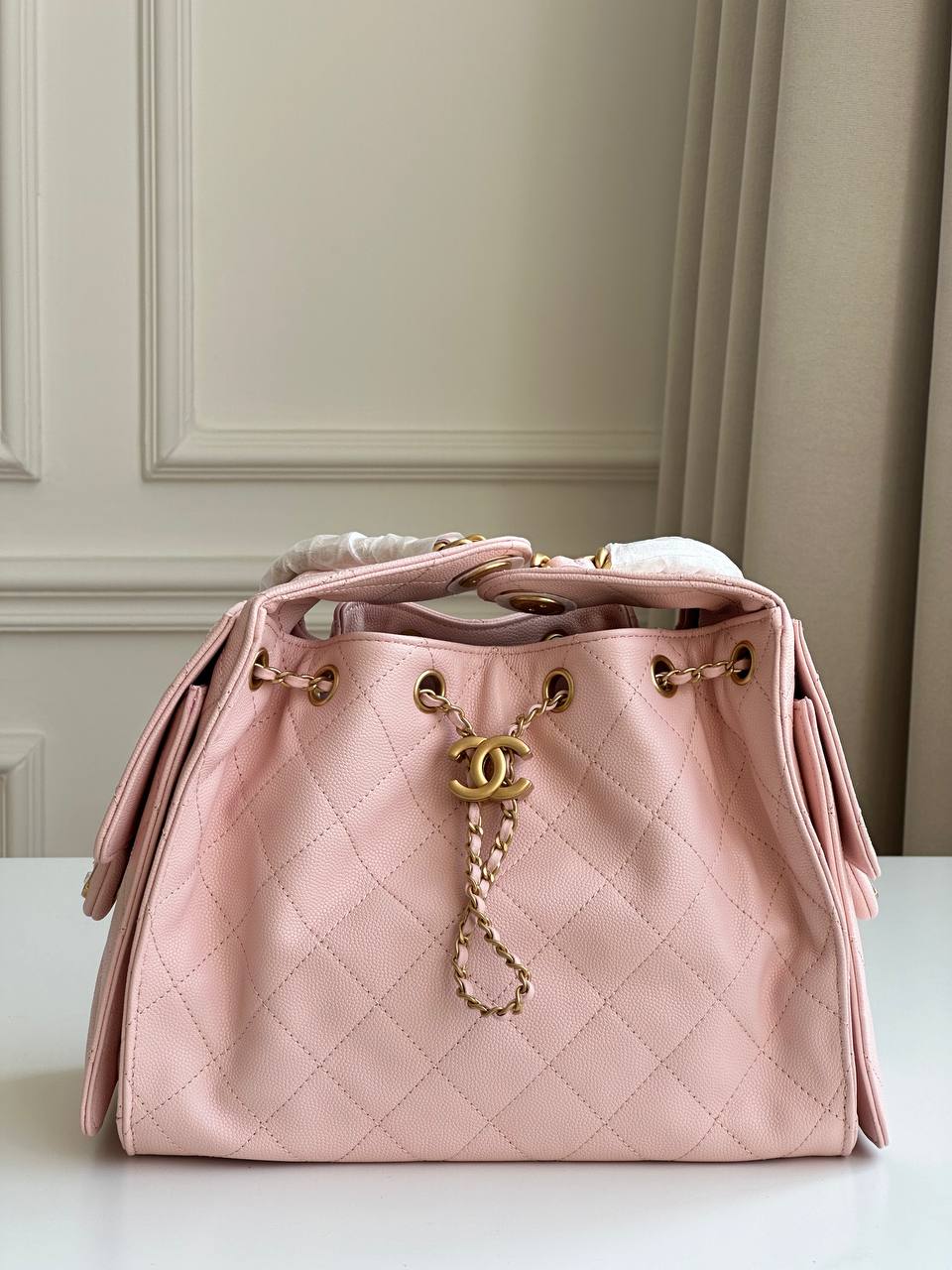 Chanel 25 Quilted Caviar Leather Bucket Tote Bag