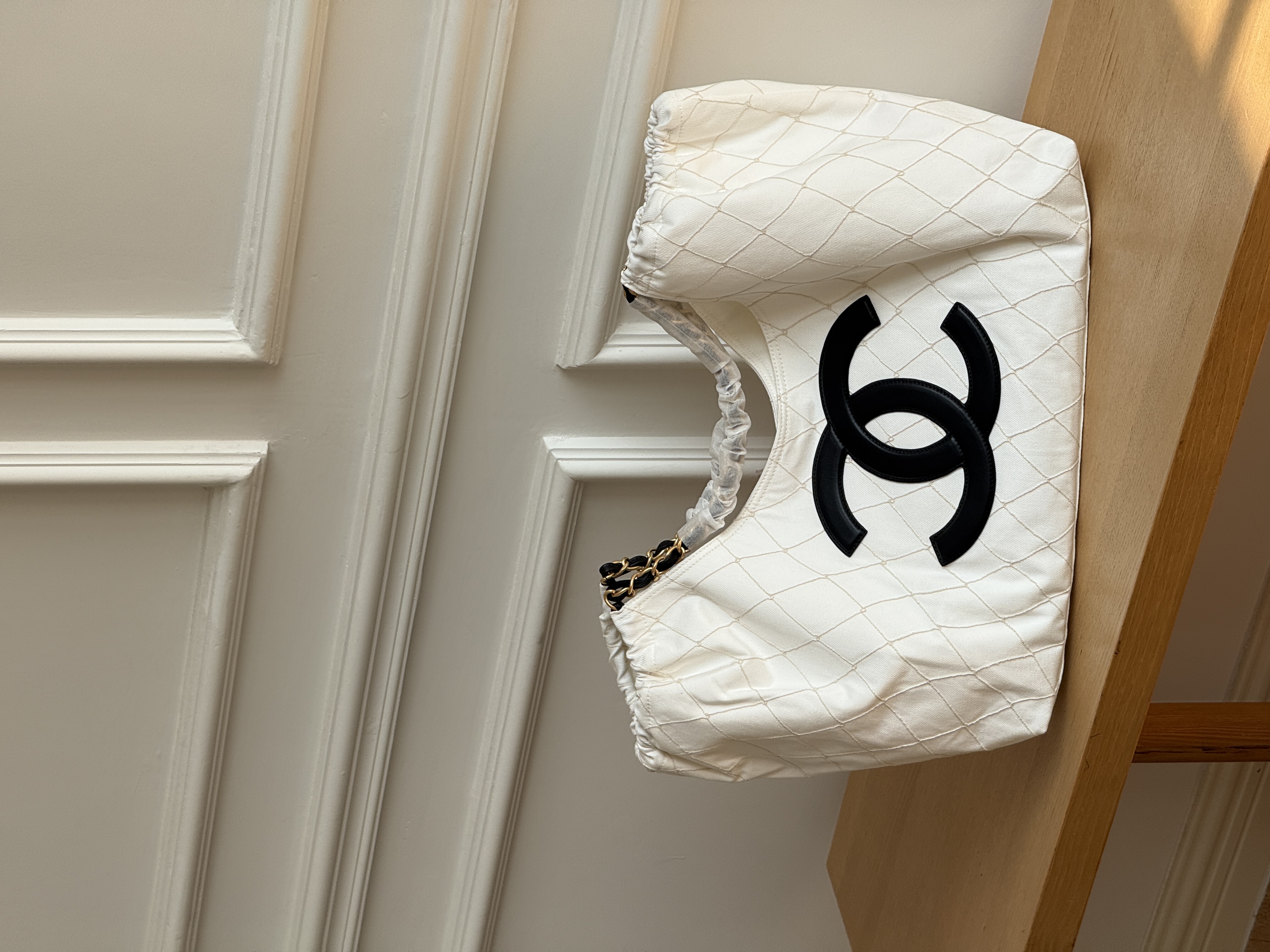 Chanel Oversized CC Quilted Fabric Chain Tote Bag