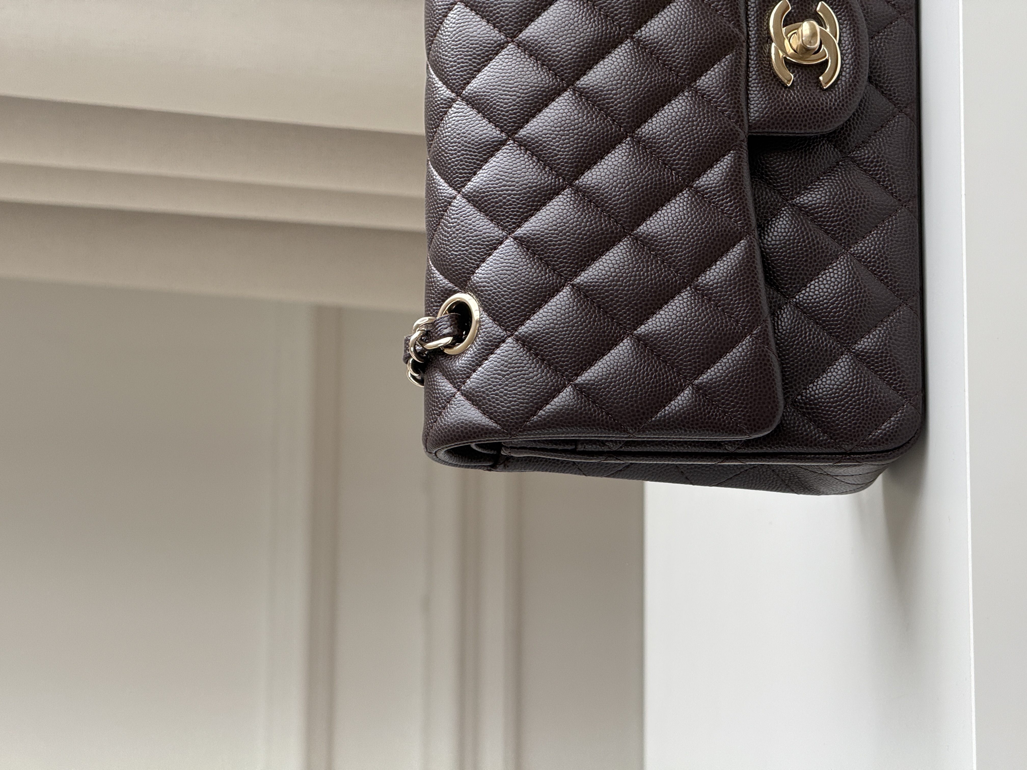 CHANEL Classic Flap Quilted Caviar Leather Bag (Dark Brown with Gold Hardware)