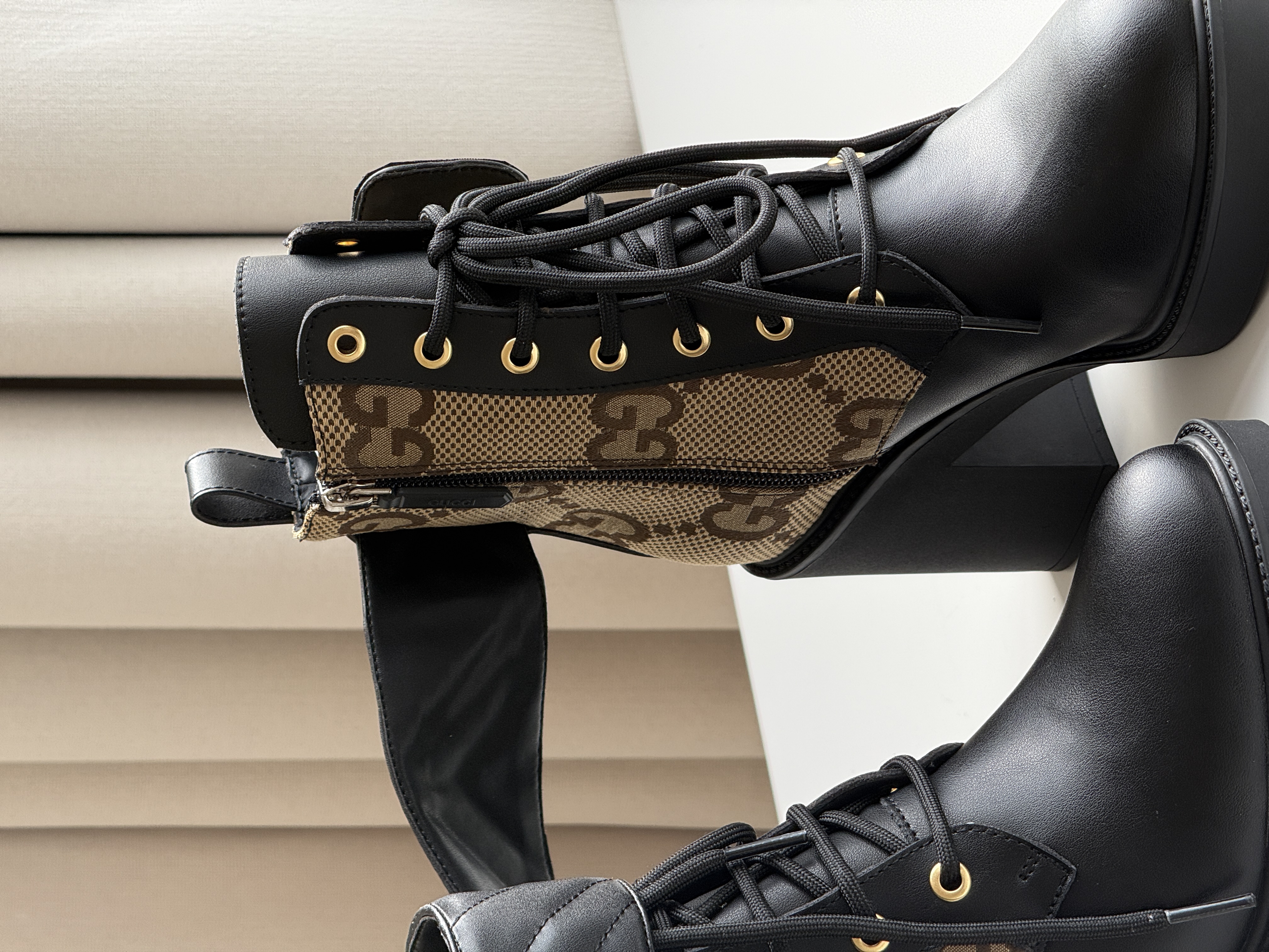 Gucci GG Monogram Lace-up Ankle Boots with Block Heel
