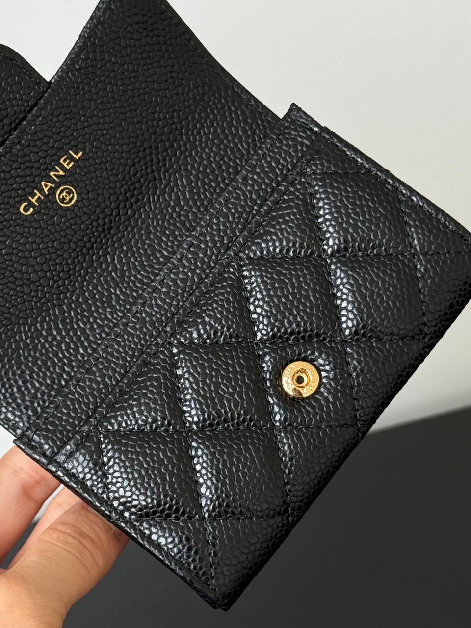 CHANEL Classic Flap Caviar Leather Compact Wallet