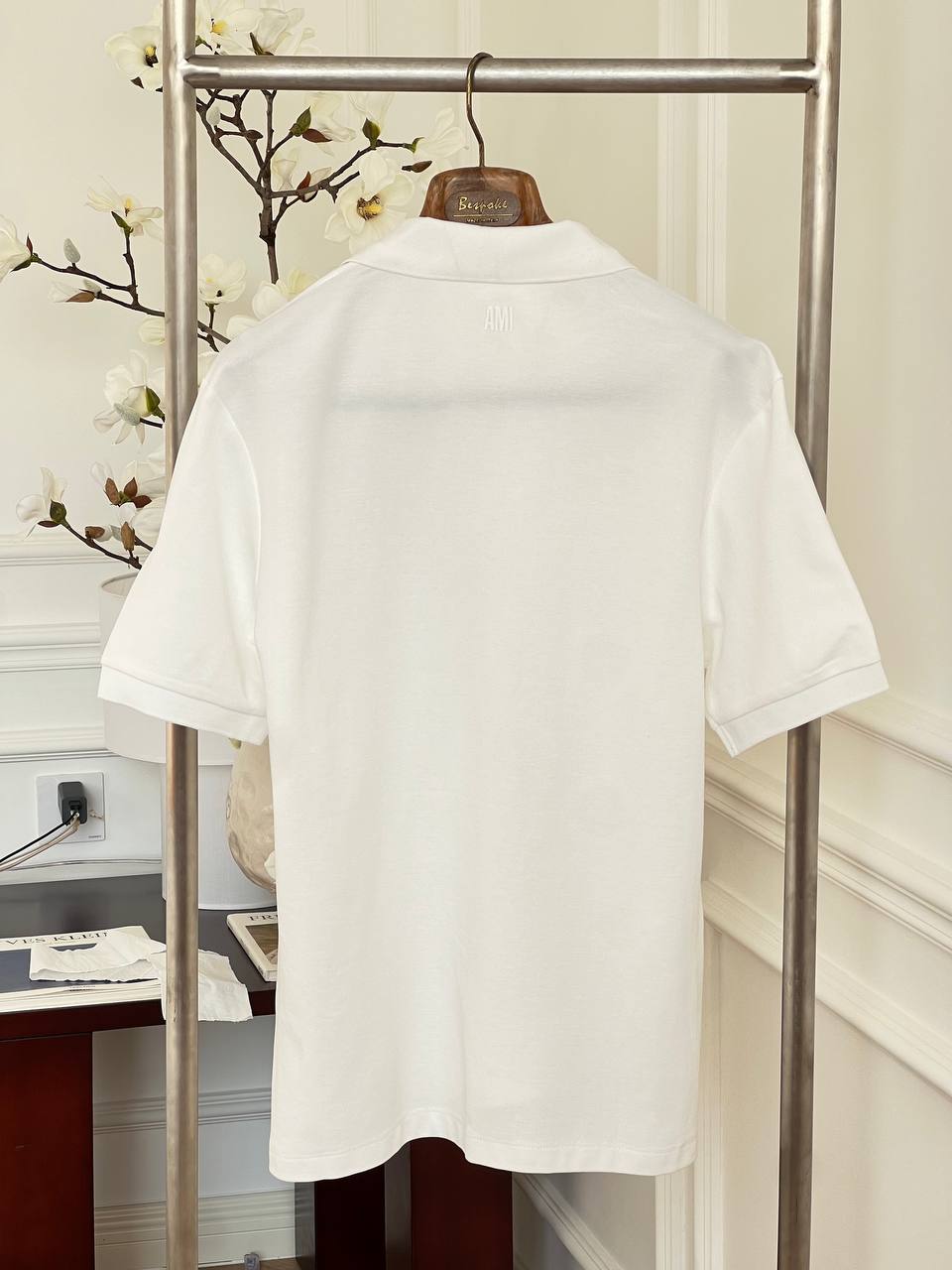 Ami Paris White Tone-on-Tone Heart A Logo Polo Shirt