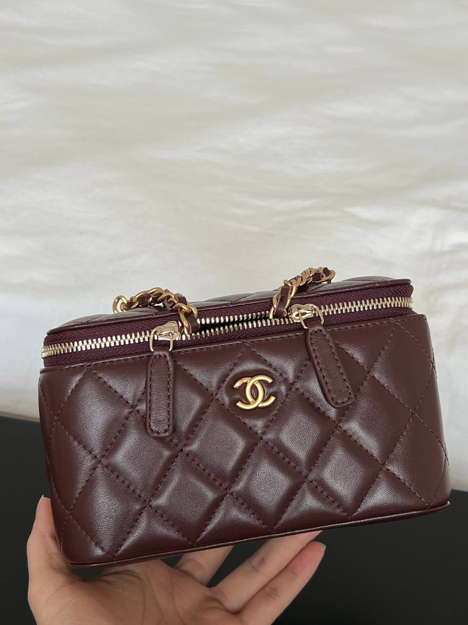 Chanel Burgundy Lambskin Quilted CC Hardware Mini Vanity Chain Bag