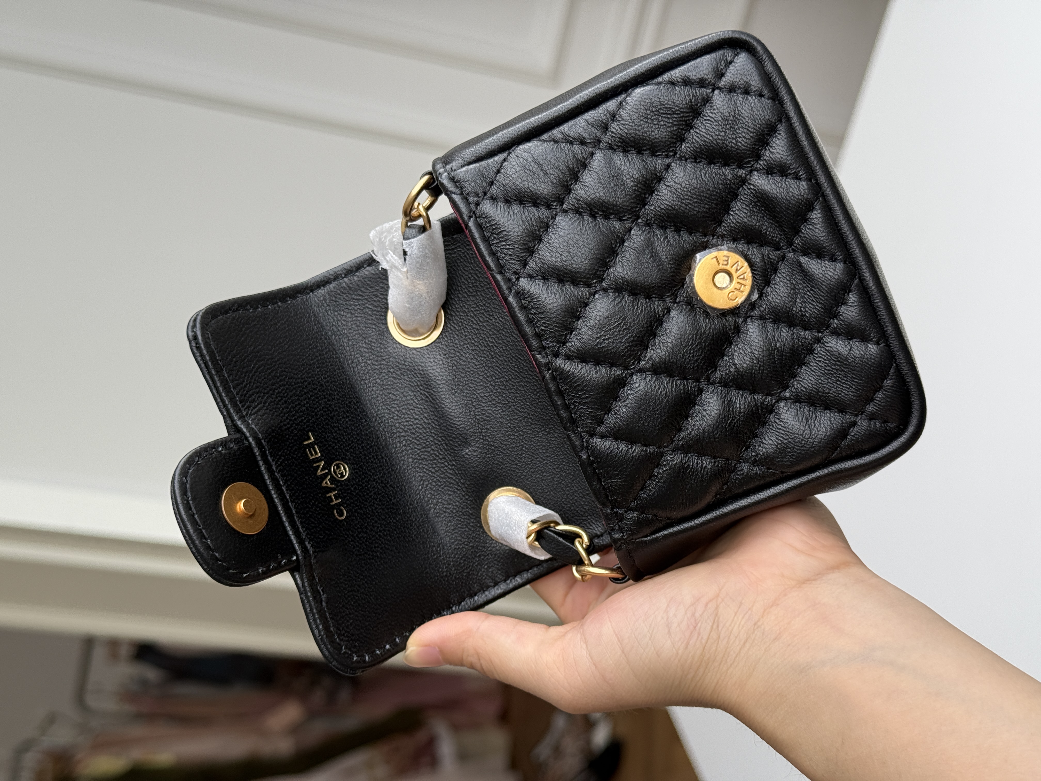 Chanel Black Caviar Leather Mini Handheld Square Box Gold CC Chain Crossbody Bag