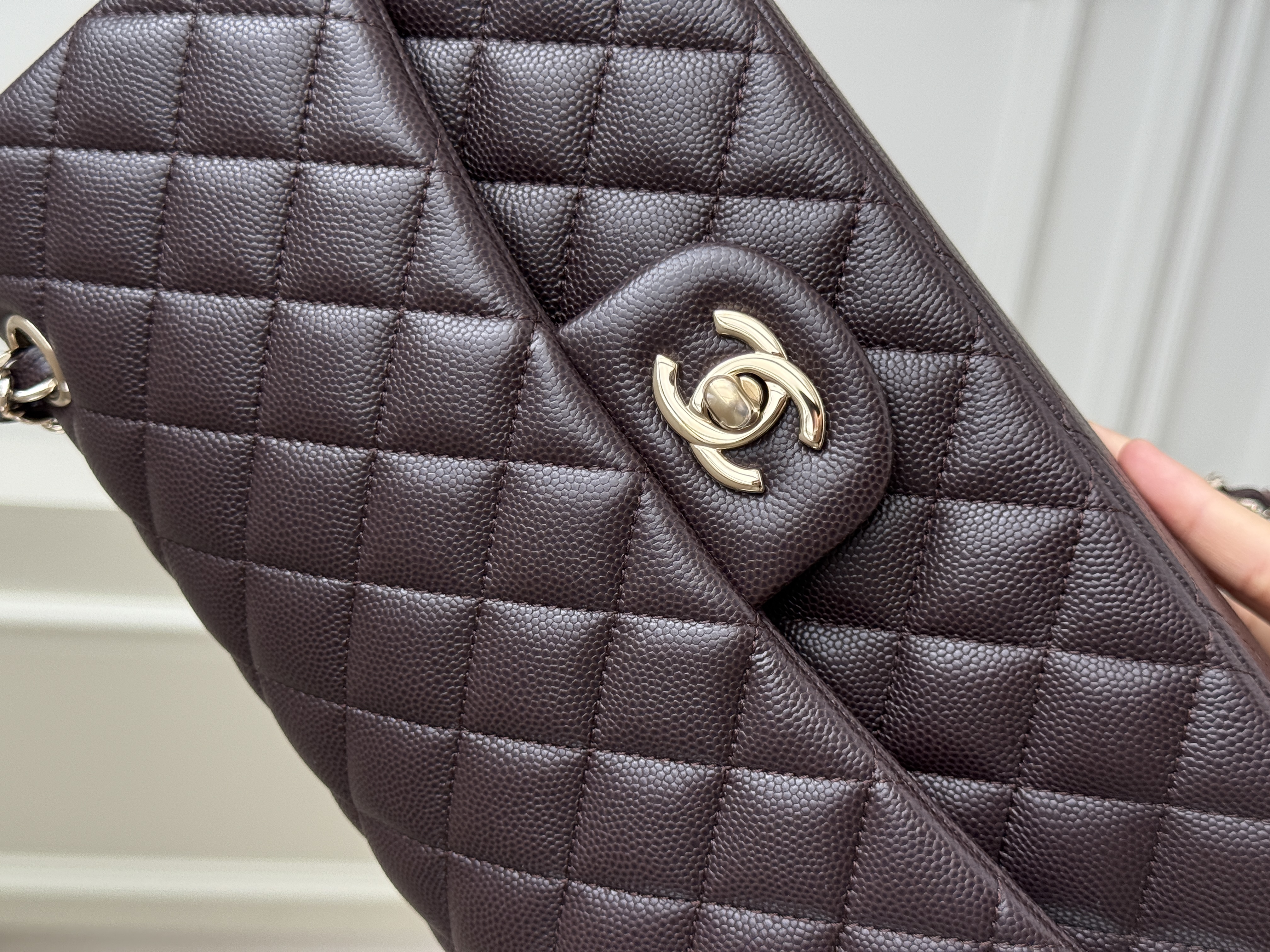 CHANEL Classic Flap Quilted Caviar Leather Bag (Dark Brown with Gold Hardware)
