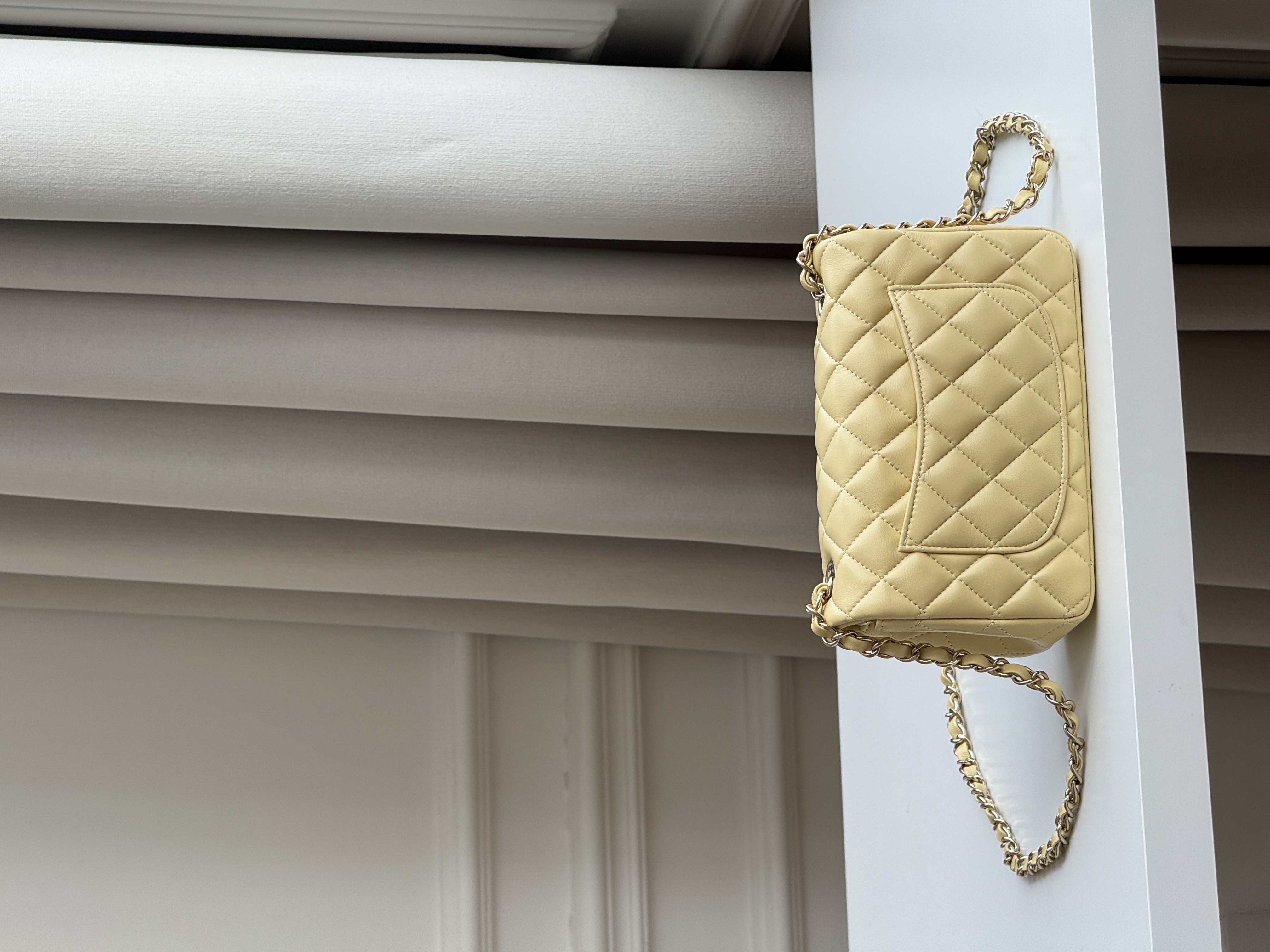 Chanel Cream Yellow Caviar Leather Classic Flap Silver CC Chain Bag