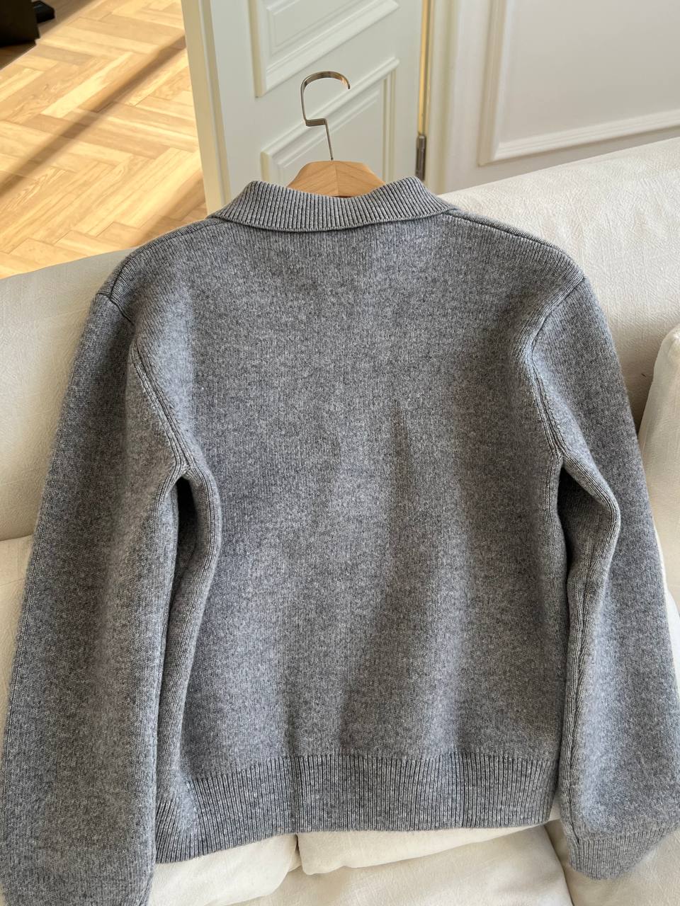Miu Miu Grey Wool Polo Collar Zip Knit Cardigan Jacket