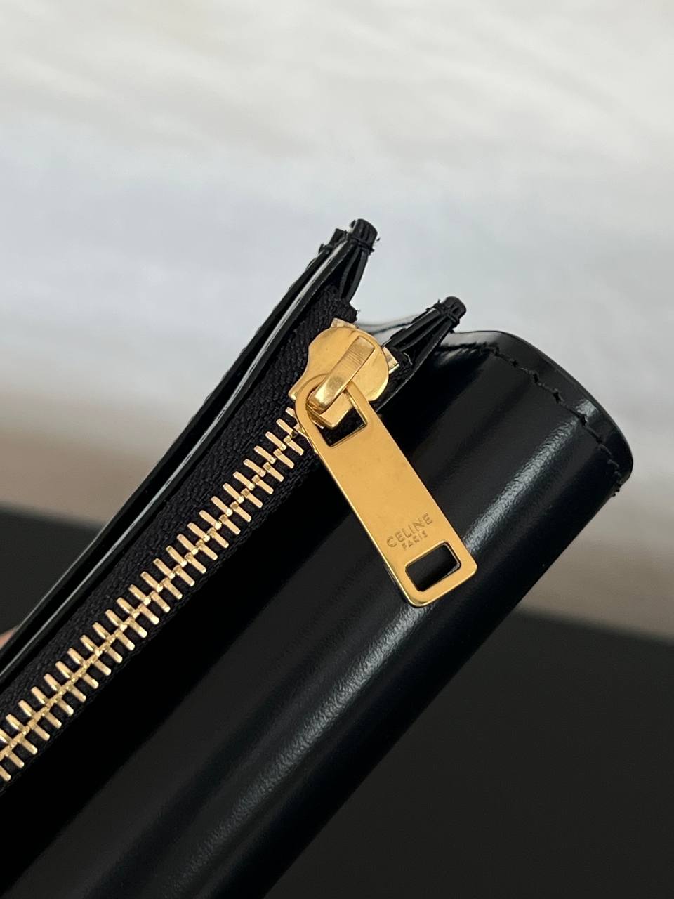 CELINE Triomphe Shiny Calfskin Flap Card Wallet