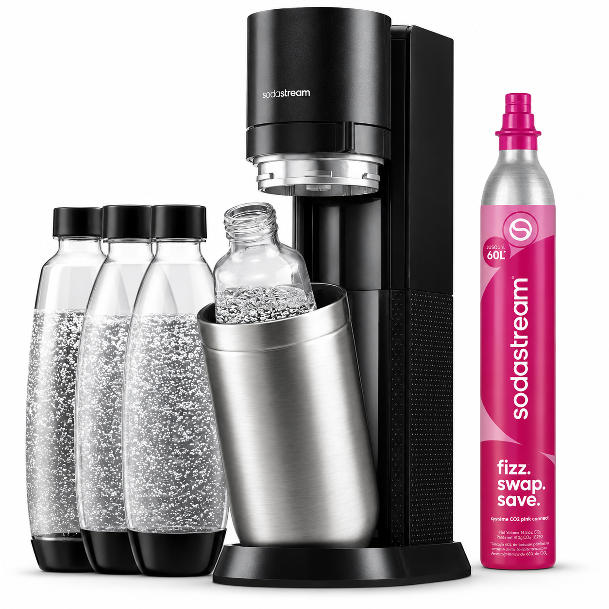 Sodastream DUO Machine à Soda | 2 Bouteilles + 2 Verre + Cylindre | Noire
