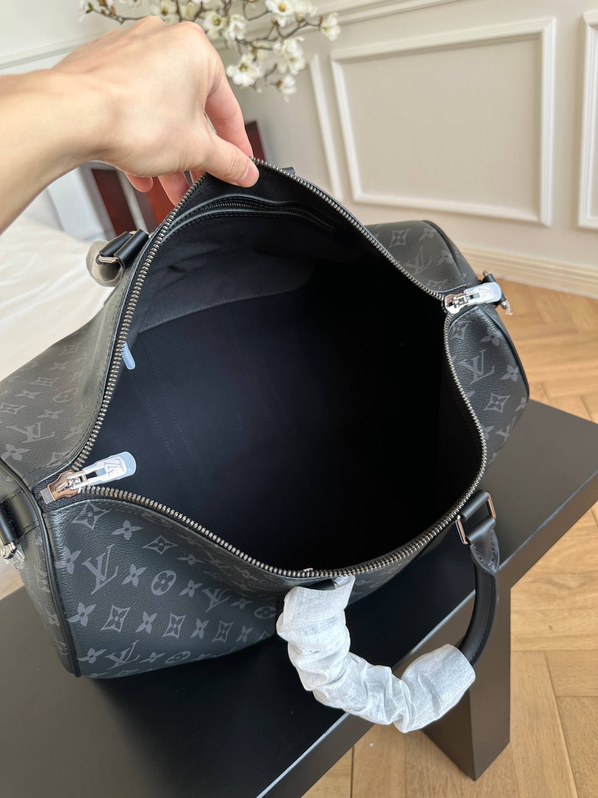 Louis Vuitton Monogram Eclipse Keepall Duffle Travel Bag