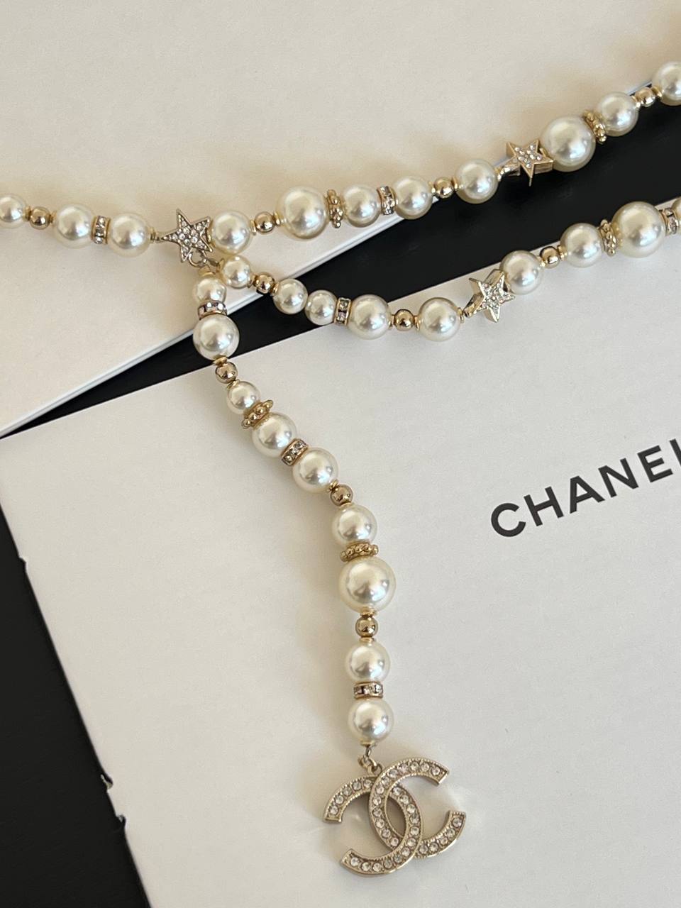 Chanel Star Crystal CC Pendant Multi-layer Pearl Long Necklace