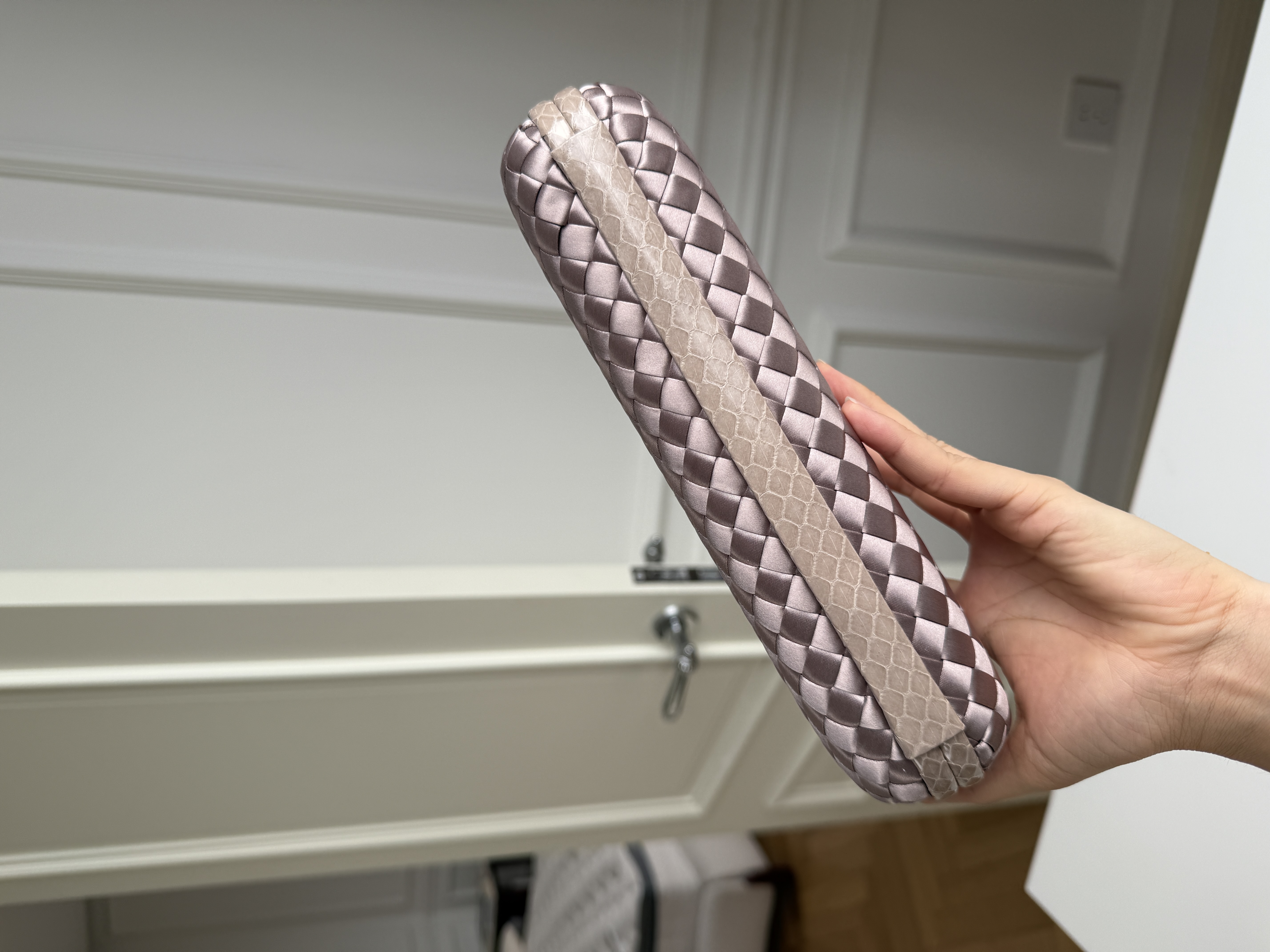 Bottega Veneta Knot Long Intrecciato Satin Clutch