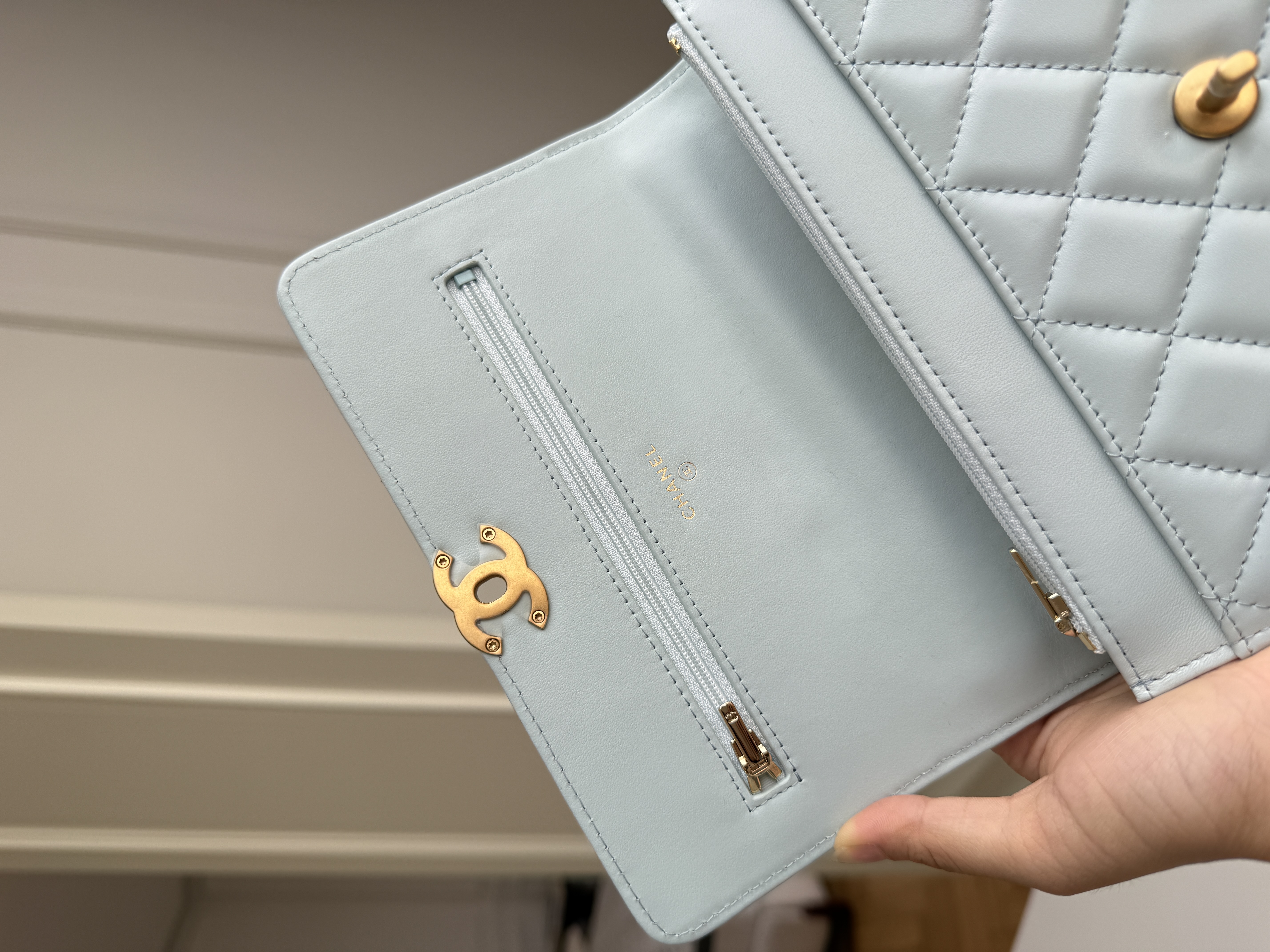 Chanel Wallet on Chain (WOC) with Double Gold Ball Adjustable Chain