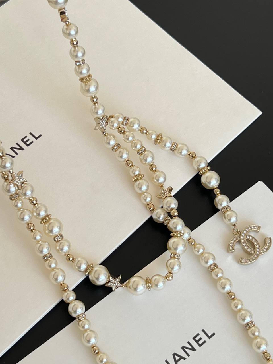 Chanel Star Crystal CC Pendant Multi-layer Pearl Long Necklace