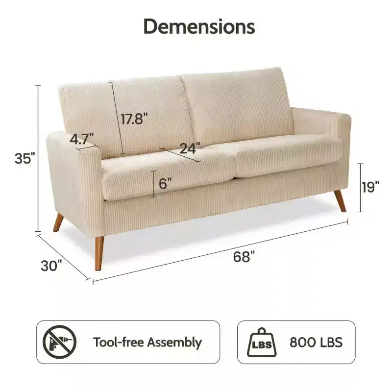 Causeuse moderne rembourrée de 173 cm avec assise profonde de 61 cm et accoudoirs rembourrés