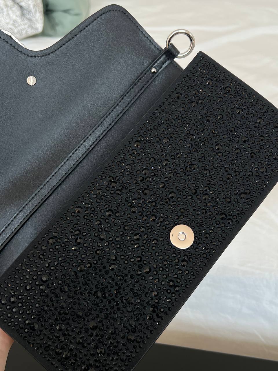 VALENTINO One Stud Crystal V Logo Satin Clutch Evening Bag