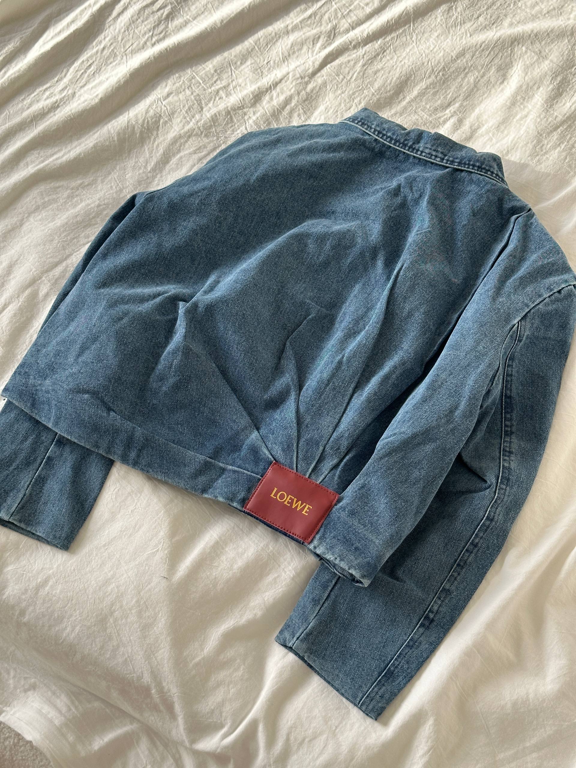 Loewe Washed Denim Gathered Waist Zip Bomber Jacket