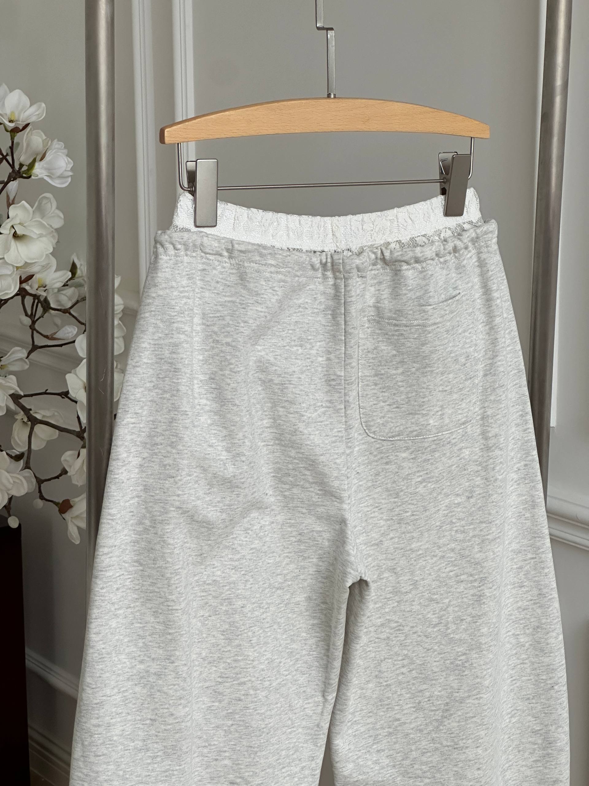 Miu Miu Light Heather Grey Drawstring Wide Leg Knit Sweatpants